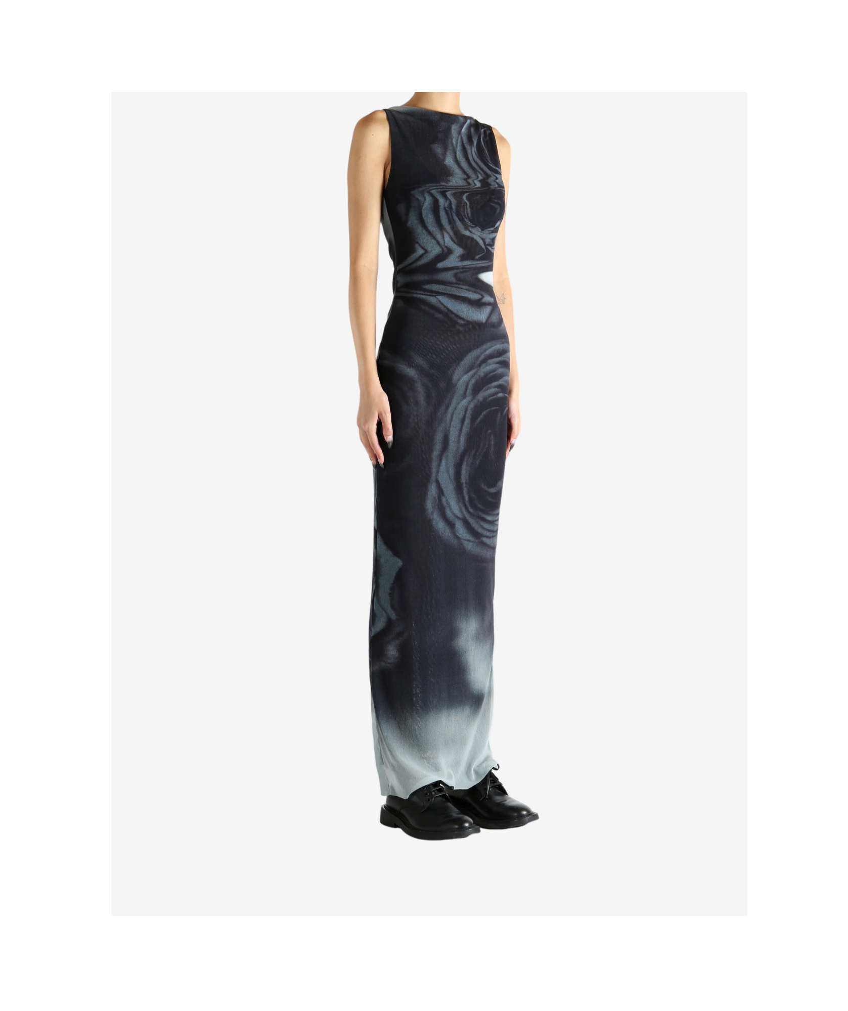 Jean Paul Gaultier Boat Neck Blurry Roses Printed Sleeveless Dress In Black