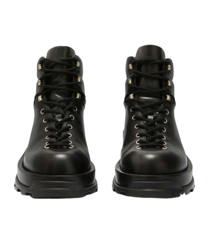 Jil Sander Lace-up Leather Ankle Boots In Black