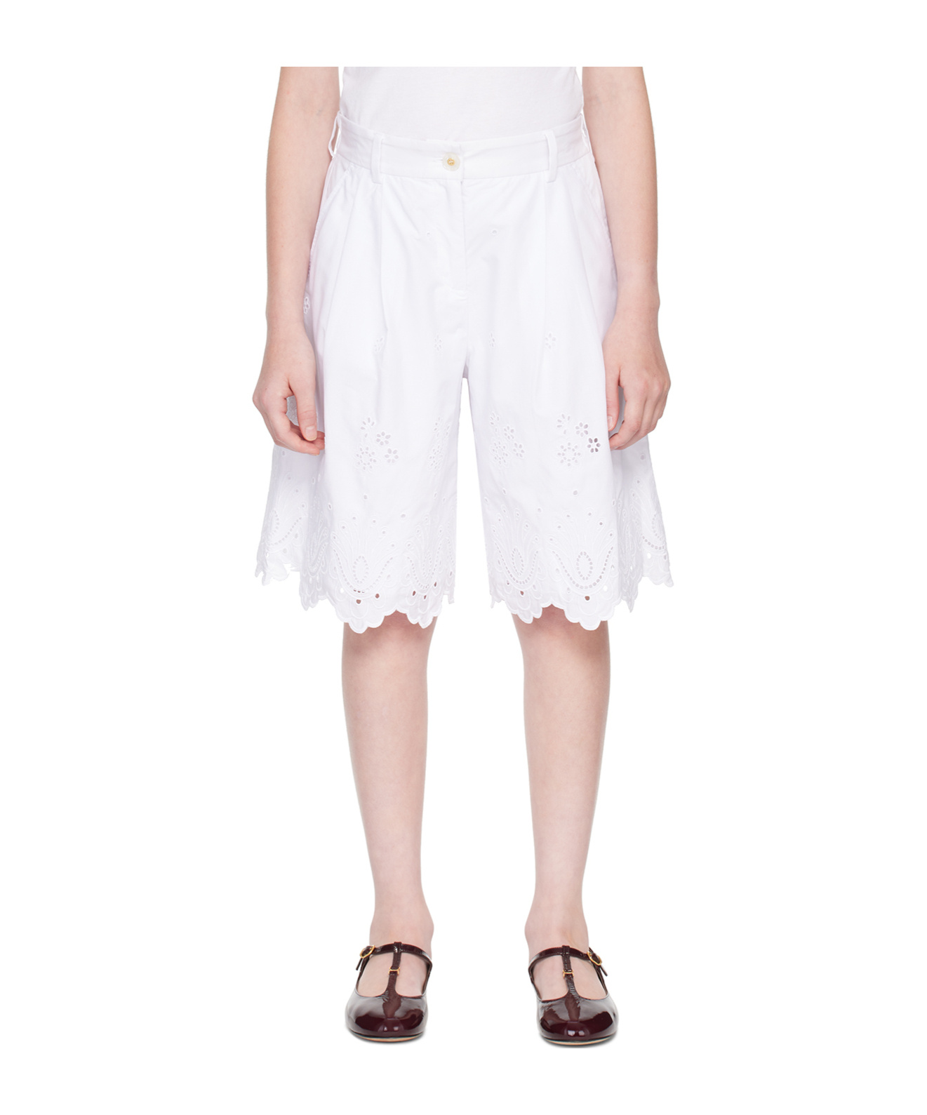 Dolce & Gabbana Poplin And Broderie Anglaise Shorts In White