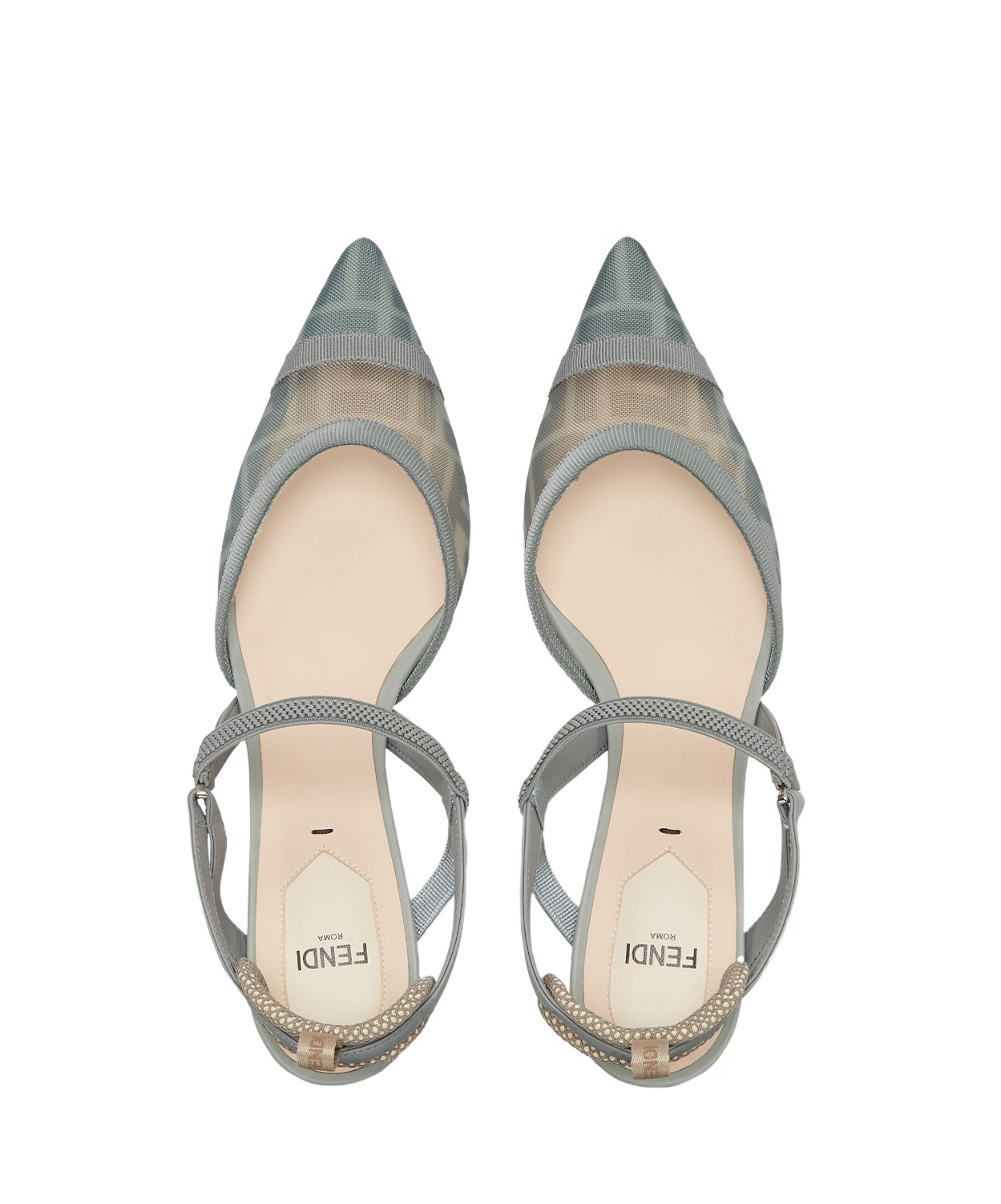 Fendi Matcha Green Ff Mesh High-heel Slingbacks In Gray