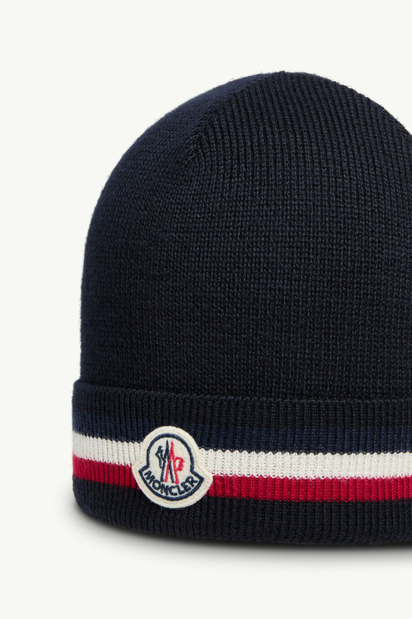 Moncler Tricolour Wool Beanie In Blue