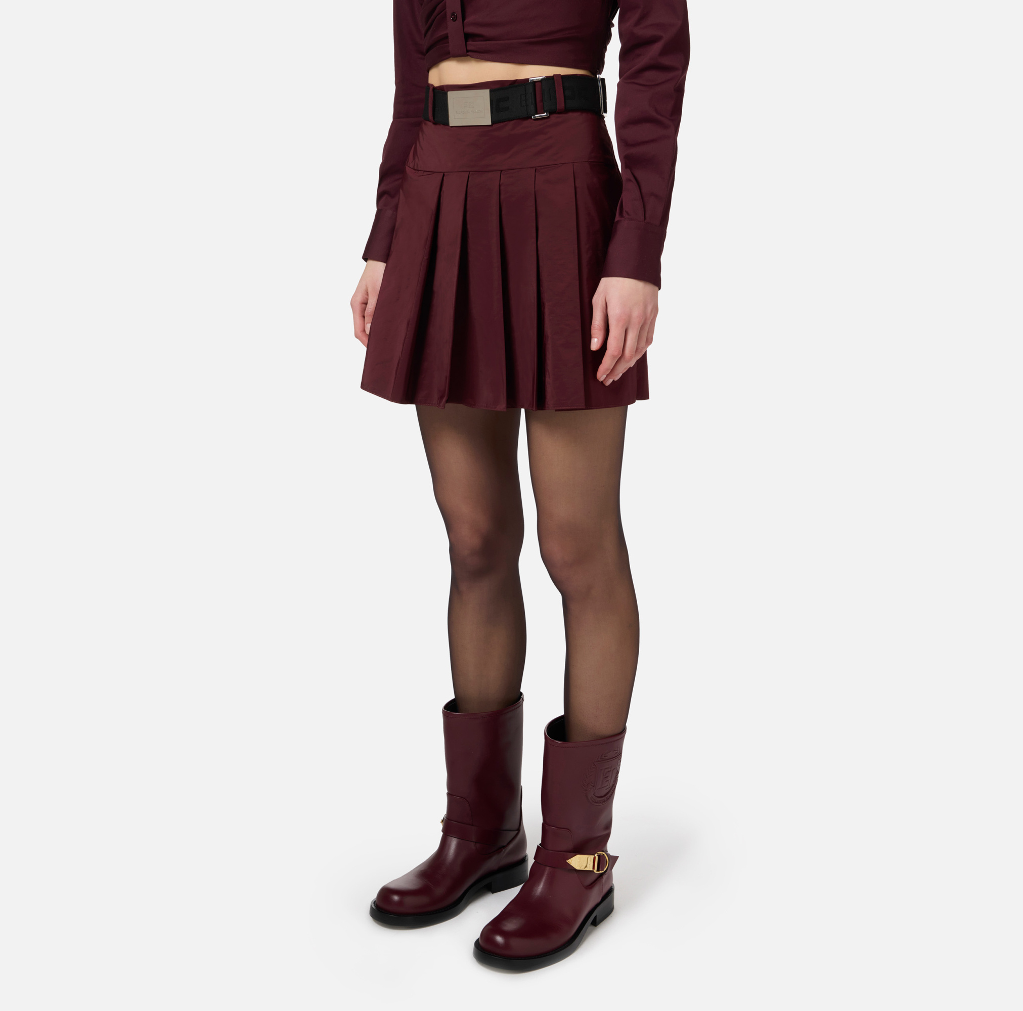 ELISABETTA FRANCHI WIDE PLEATED AND RUFFLED MINISKIRT 