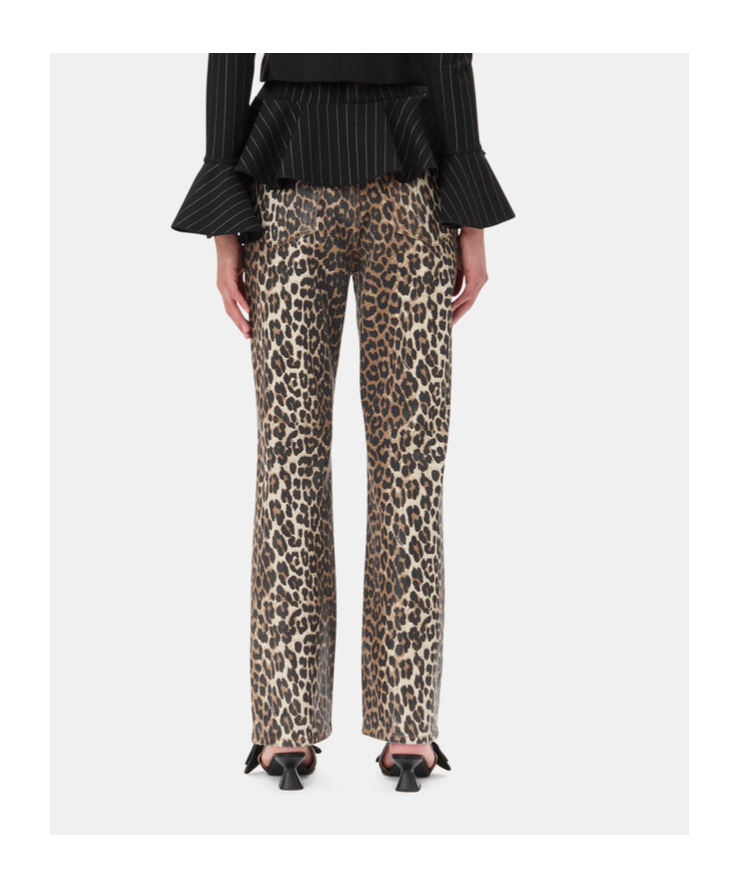 Ganni Leopard Print Jeans In Multicolor