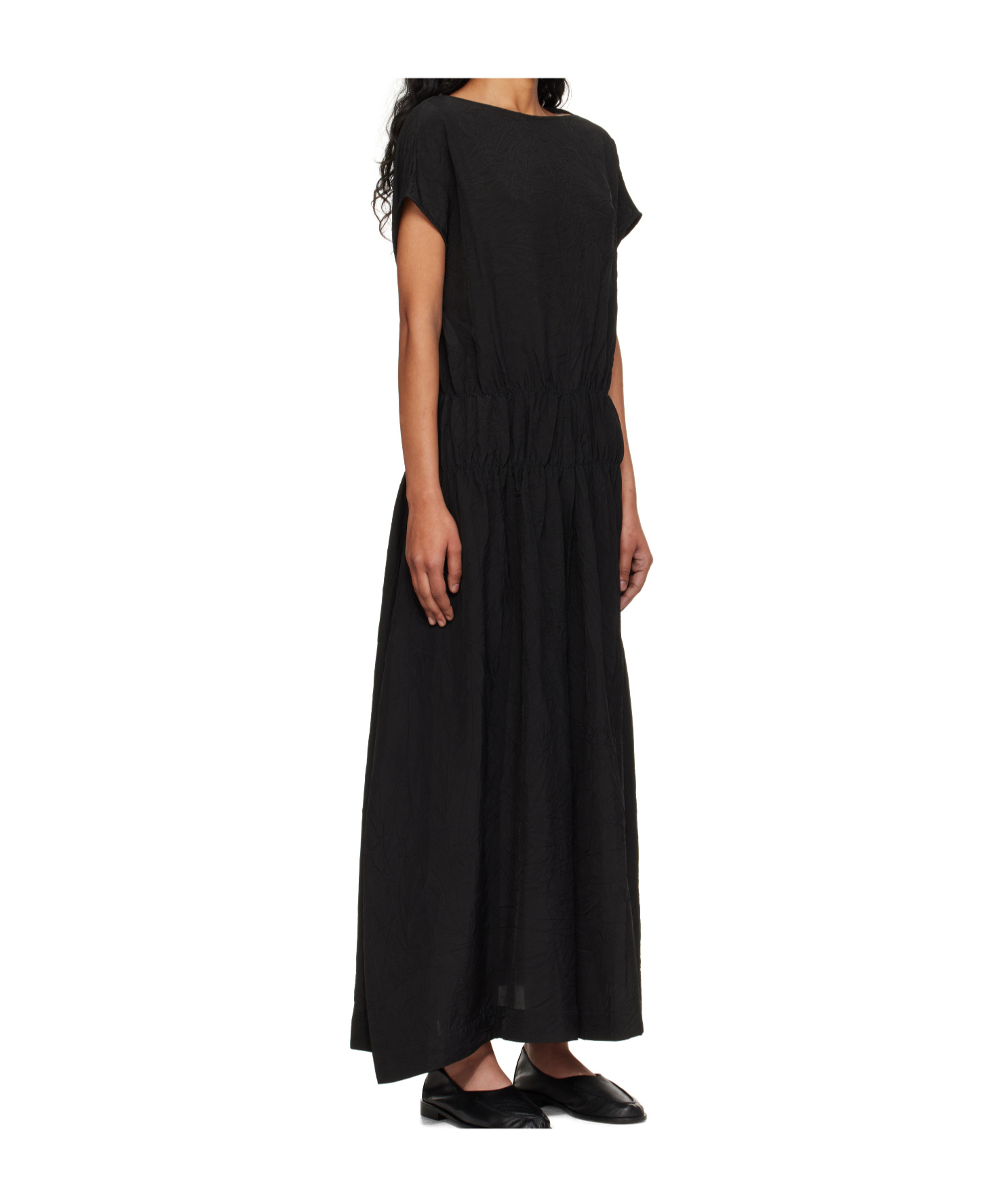 Studio Nicholson Kaplan Pleated Crepe Maxi Dress In Black