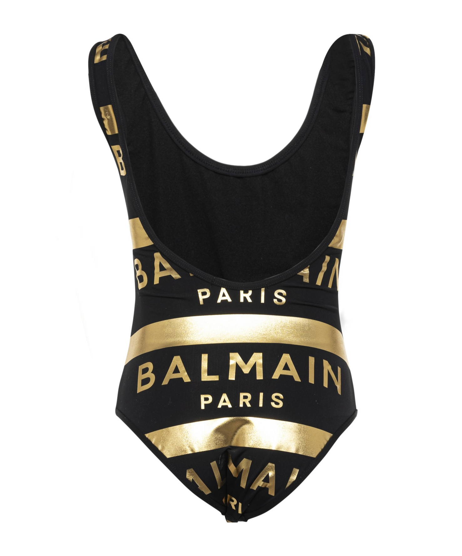 Balmain Metallic Logo-print Swimsuit In Black/gold