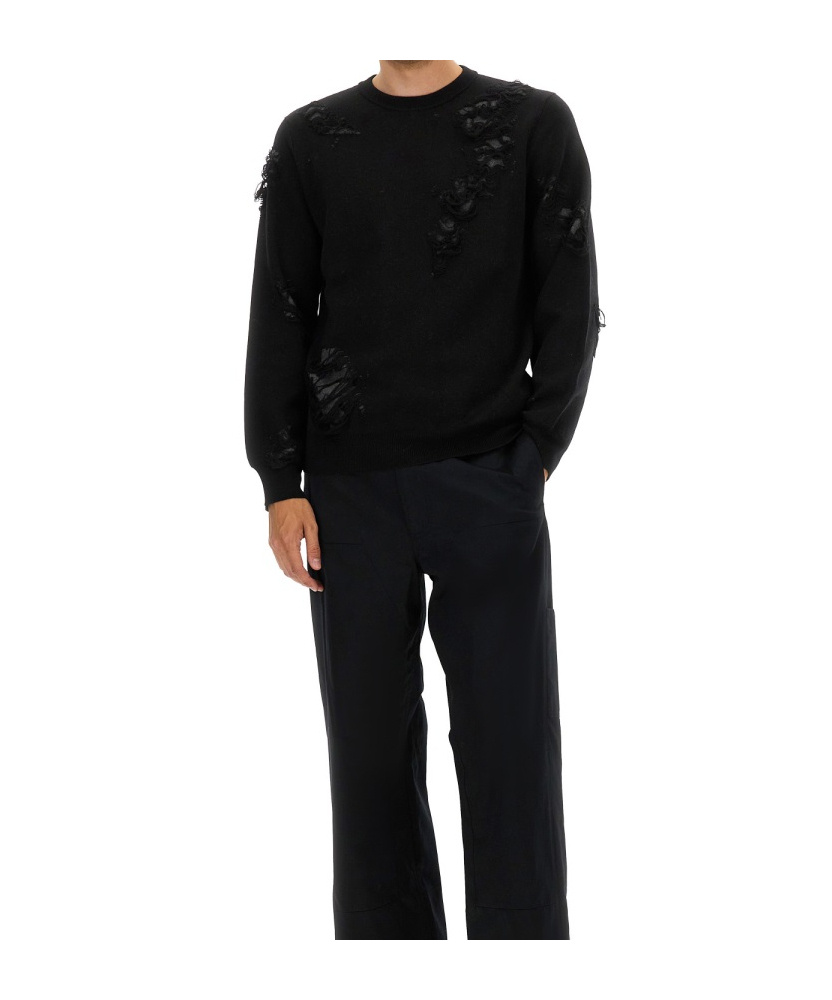 Mm6 Maison Margiela Mm6 By Maison Margiela Textured Black Wool Sweater With Relaxed Fit In Black