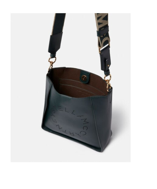 Stella Mccartney Mini Perforated-logo Crossbody Bag In Green
