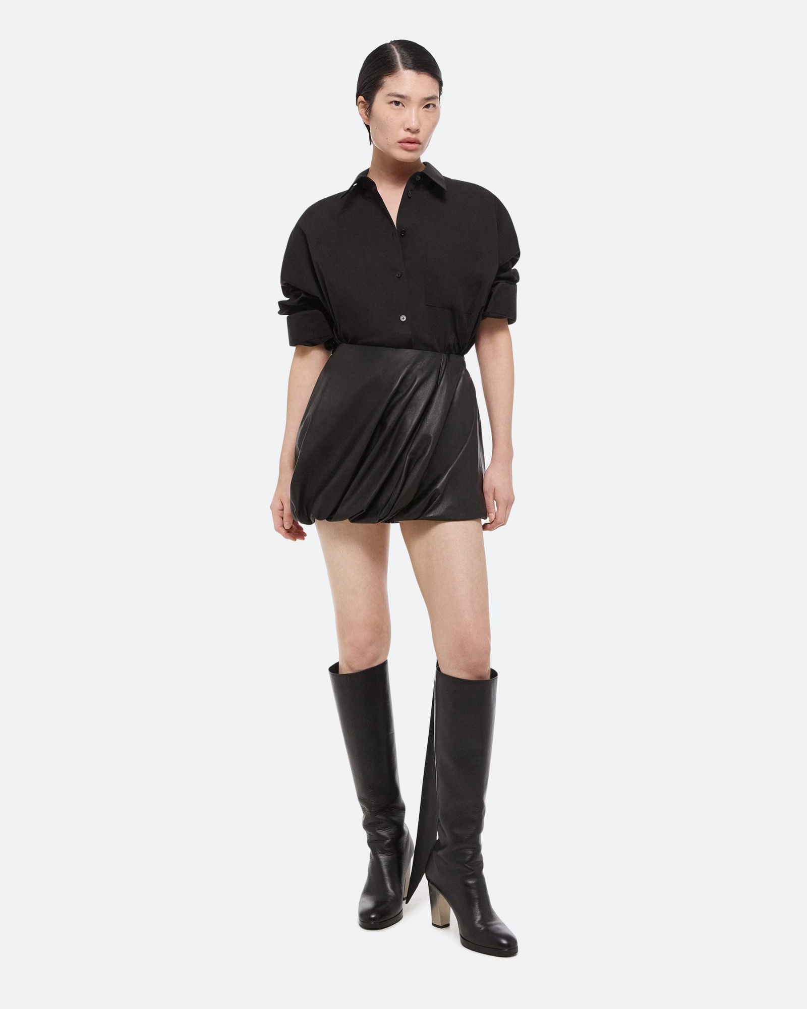 Helmut Lang Bubble Leather Miniskirt In Black