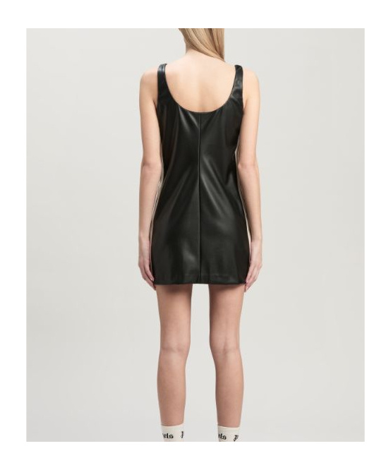 Palm Angels Leather-effect Logo Mini Dress In Black