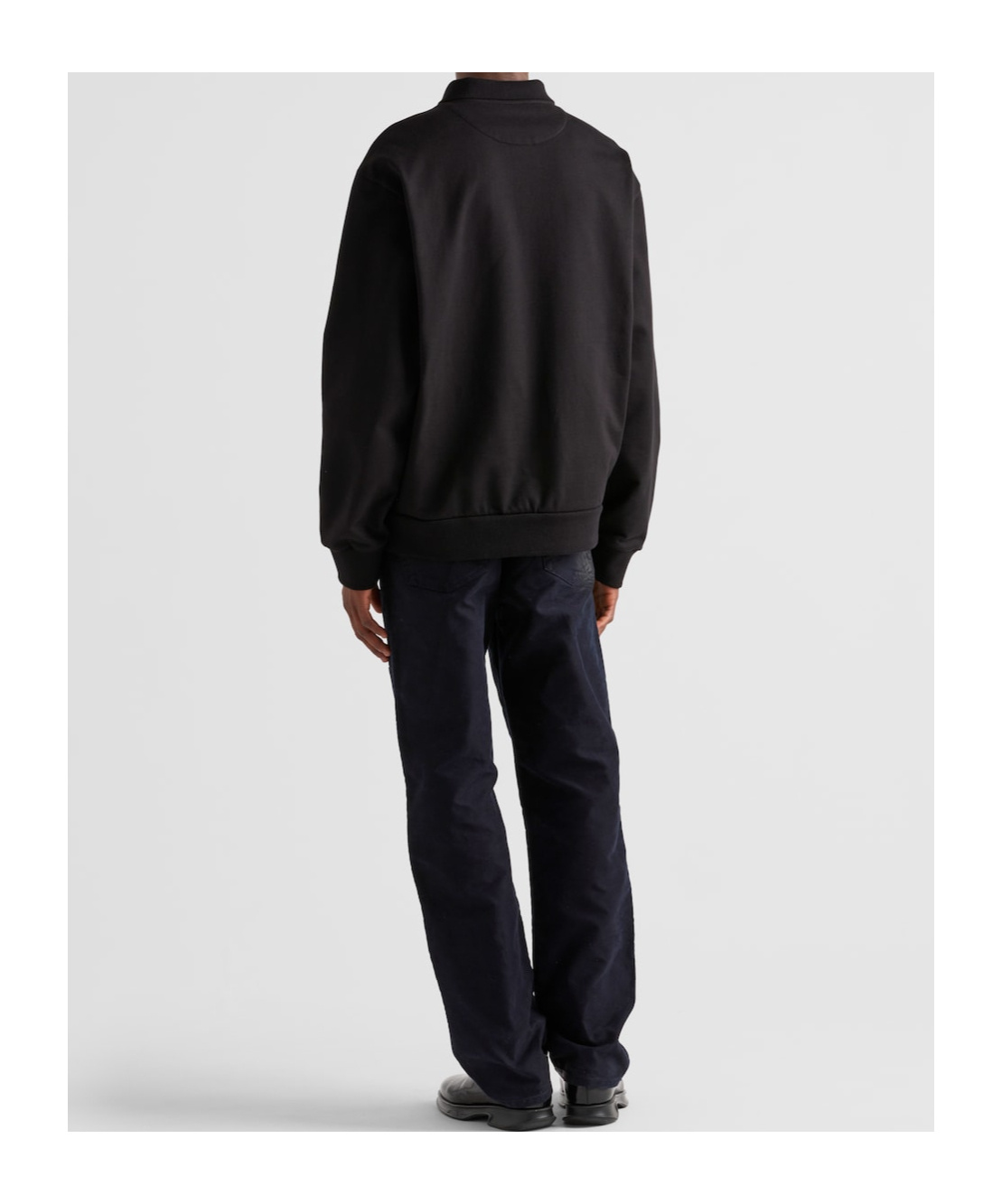 Prada Logo Print Long-sleeved Polo T-shirt In Black