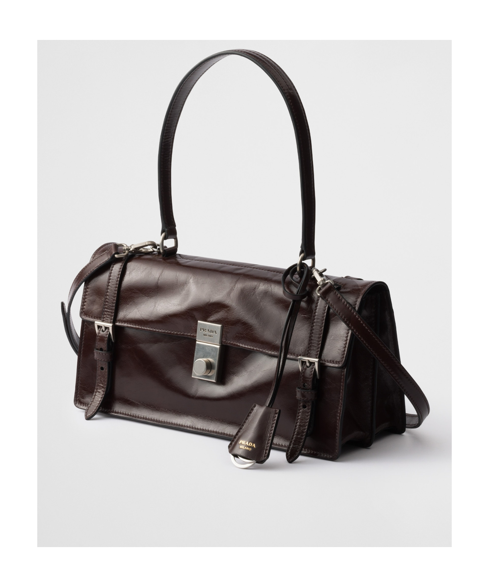 Prada Medium Leather Handbag In Black