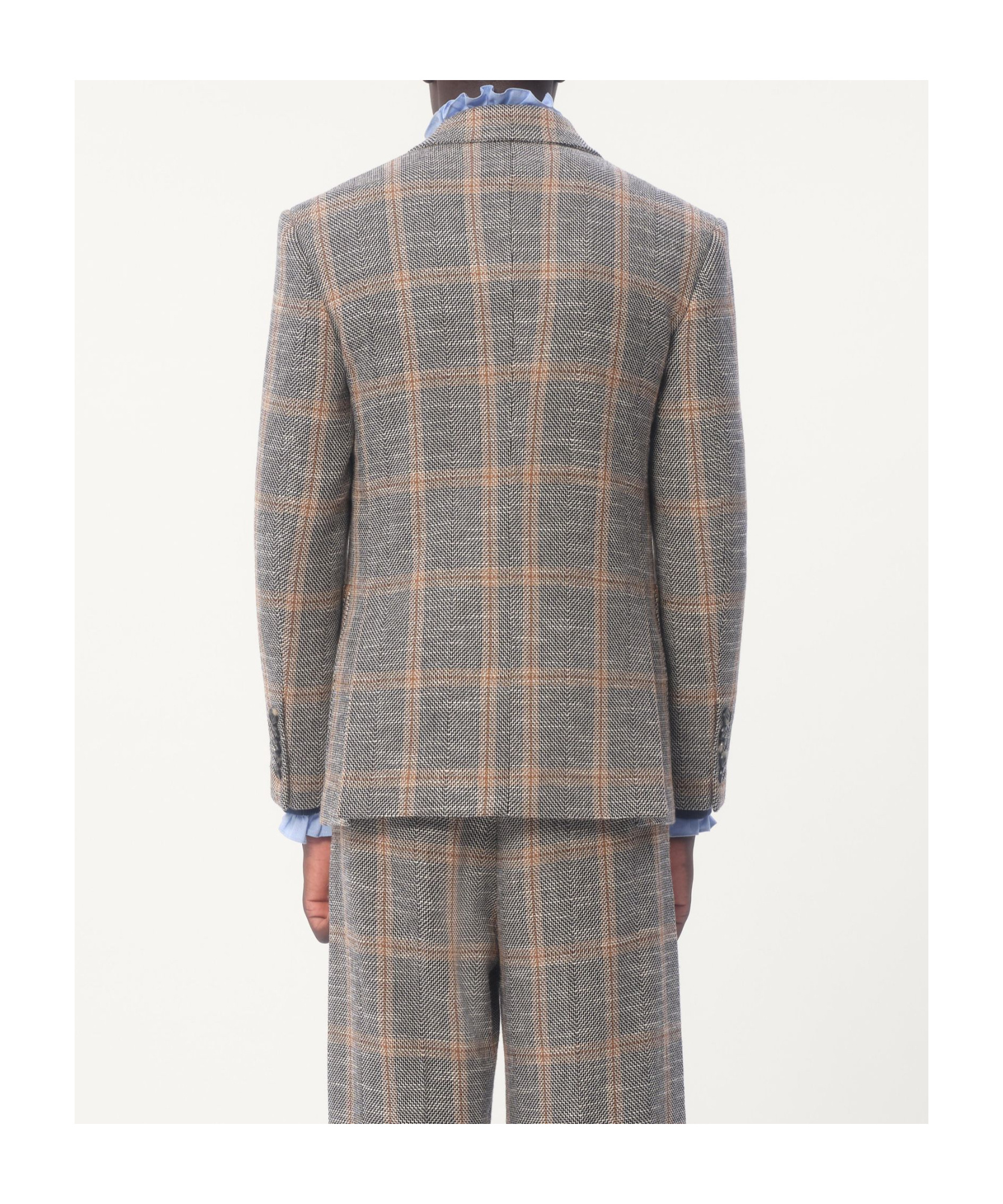 Valentino Single-breasted Wool Blend Jacket With Check Pattern In Grey