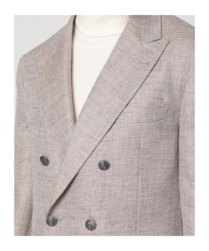 Brunello Cucinelli Double-breasted Jacket In Linen And Cotton Men In Gray