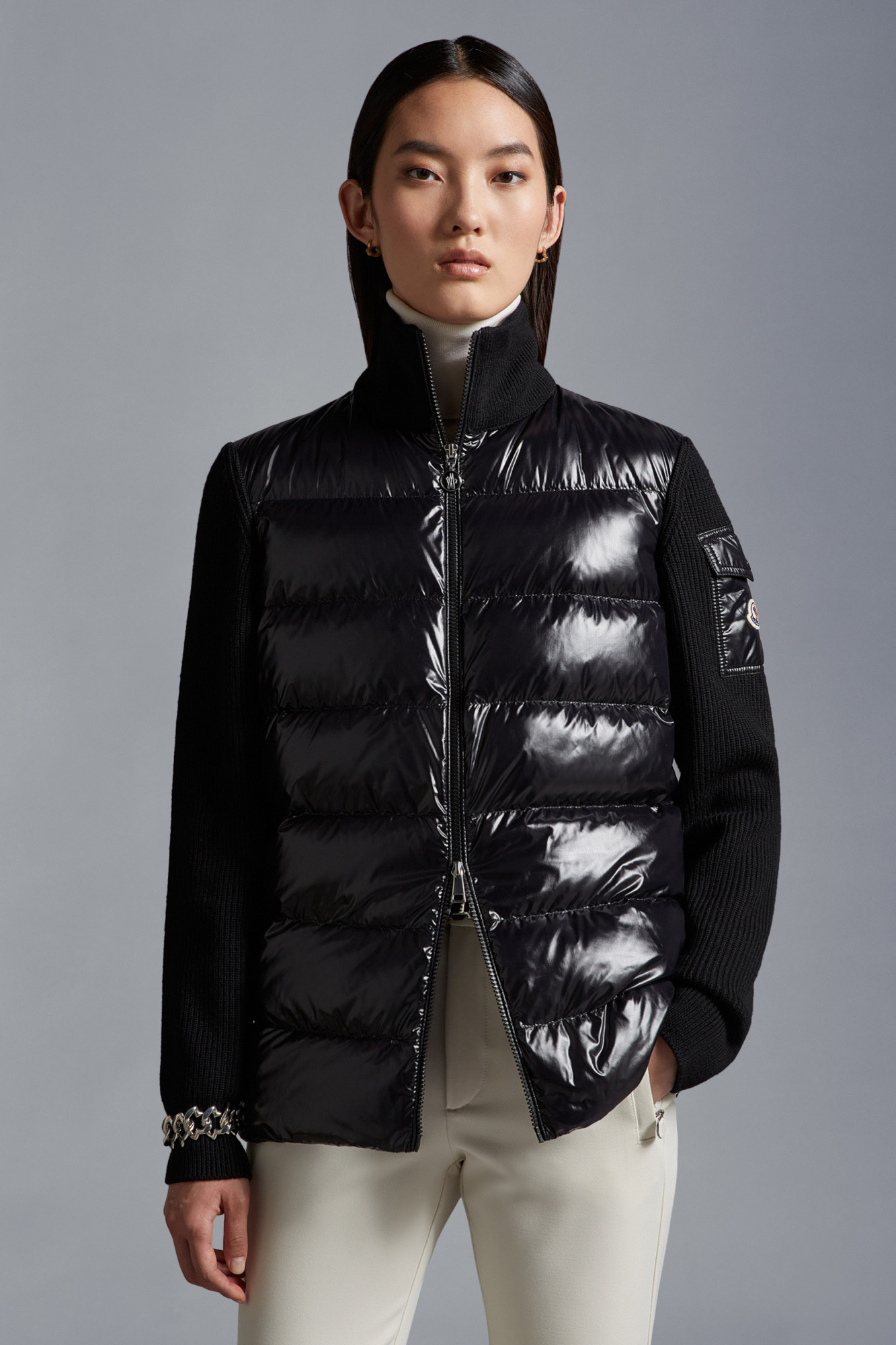 Moncler Black Padded Down Cardigan In Black