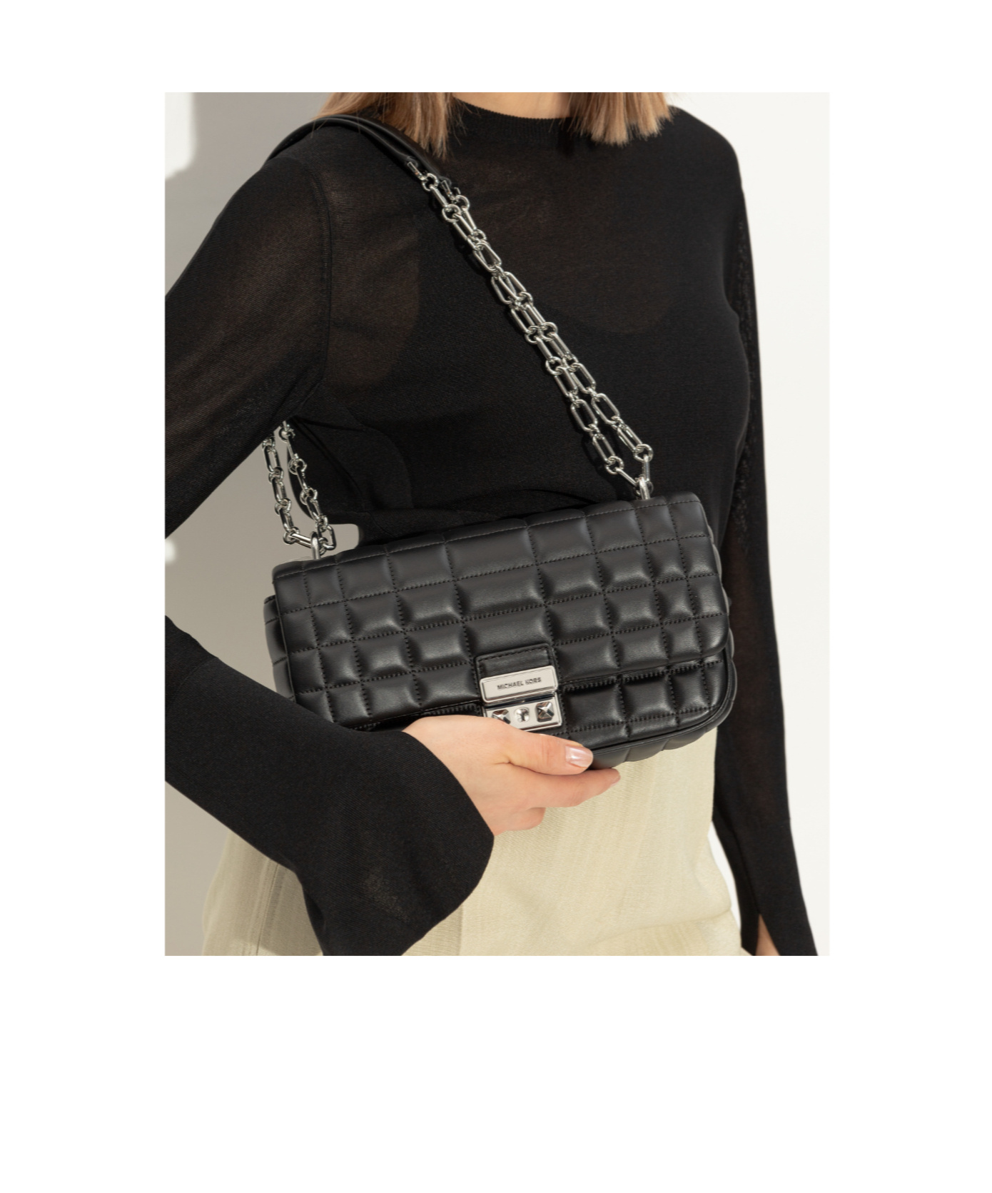 Michael Michael Kors Tribeca Grande Leather Shoulder Bag In Black