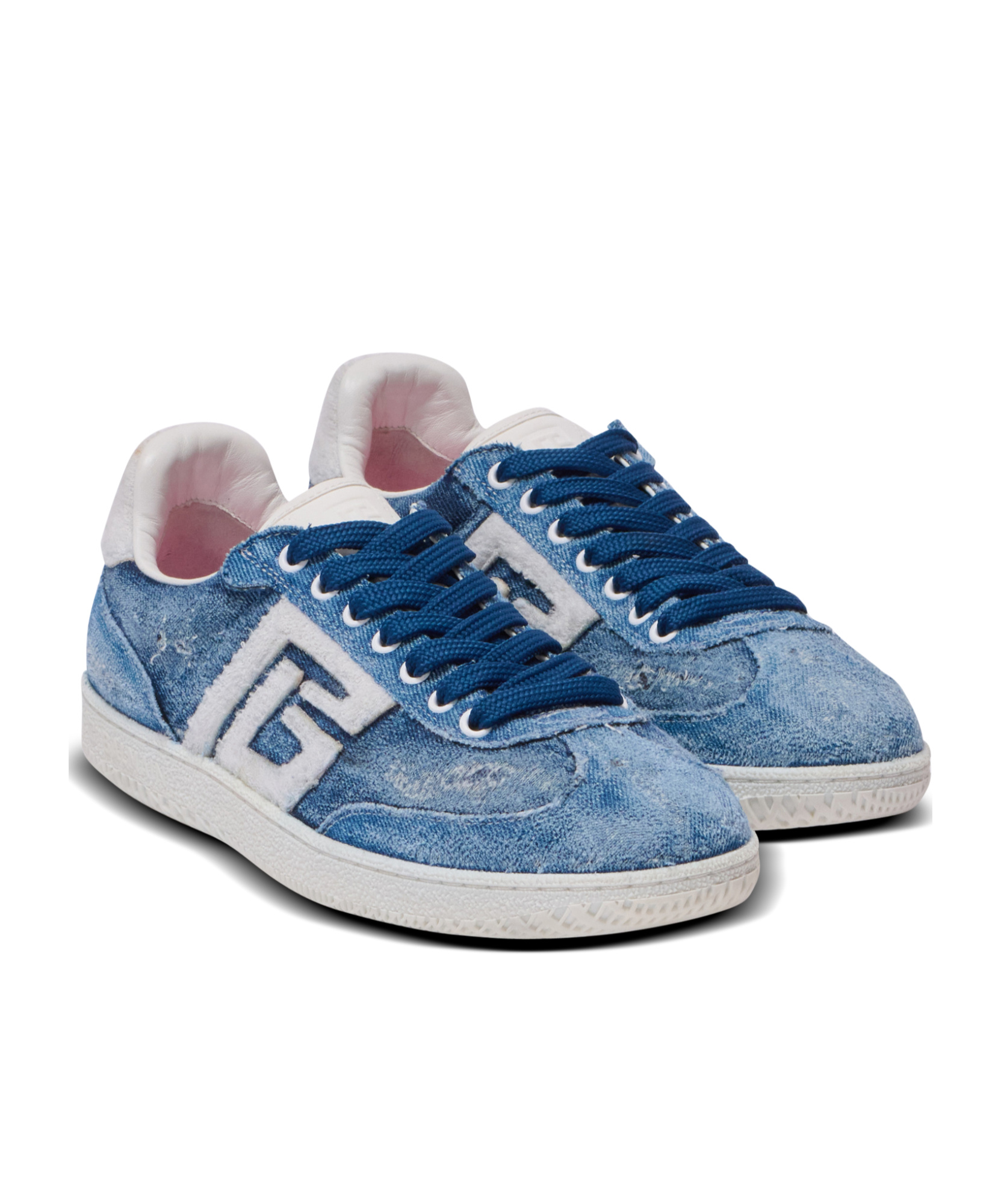Balmain Swan Destroyed Denim Low-top Sneakers In Blue