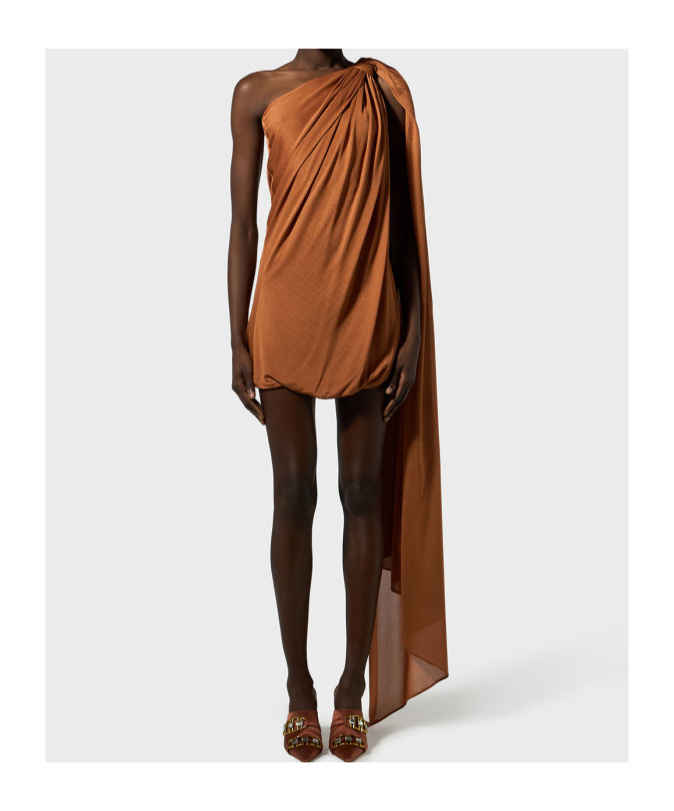 Giuseppe Di Morabito Viscose Draped Ruched Mini Dress In Brown