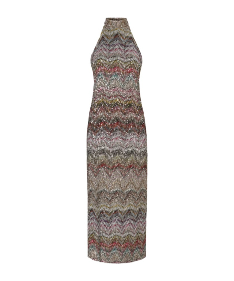 Missoni Sequin-embellished Halterneck Midi Dress In Brown