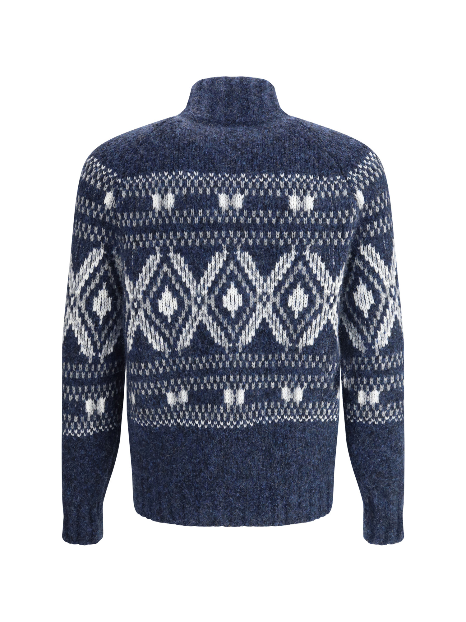 Brunello Cucinelli Geometric Jacquard Cardigan In Wool And Cashmere In Blue