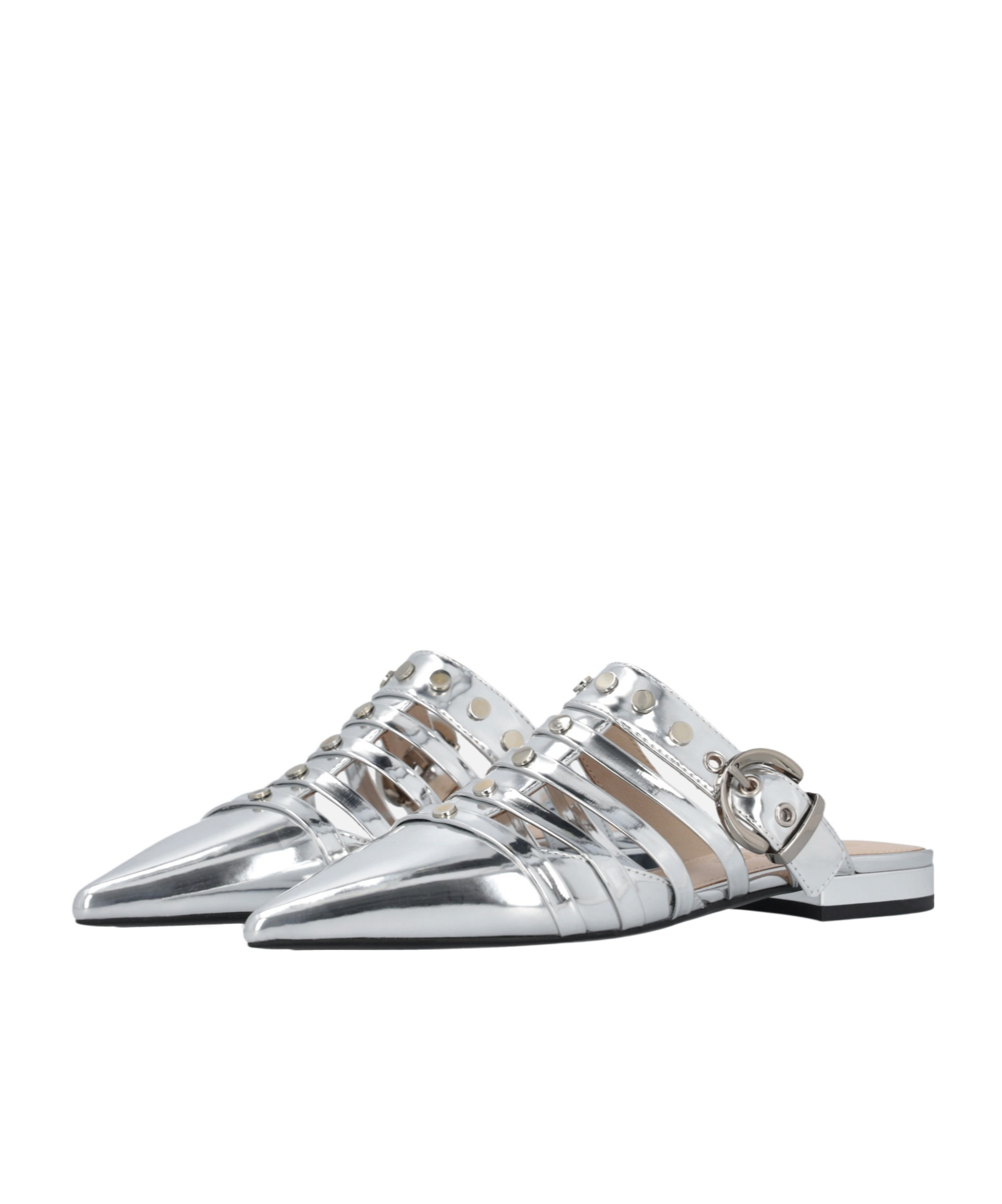 Pinko Leather Mules In Gold