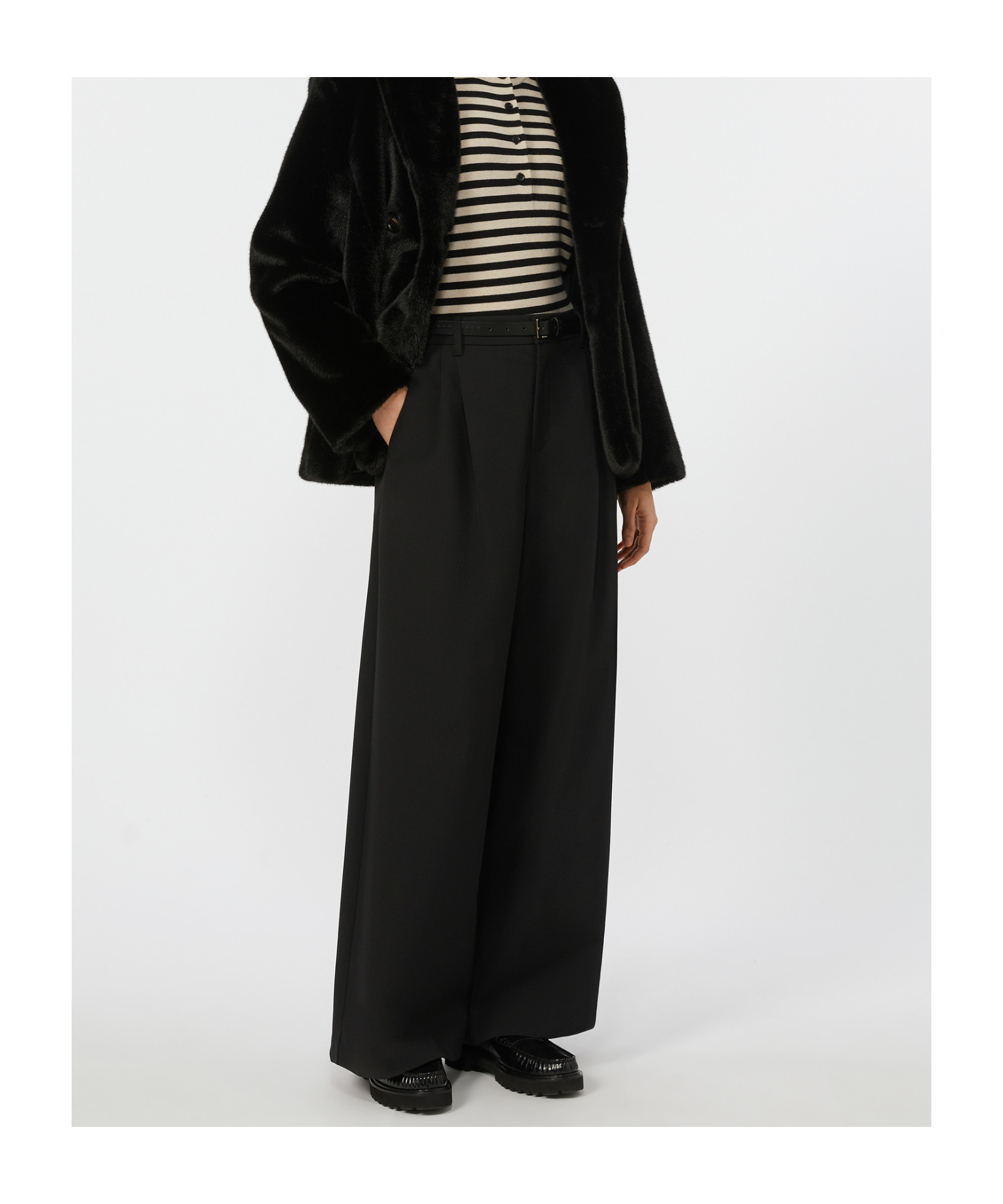 Max Mara Stretch Gabardine Wide-leg Pants In Black