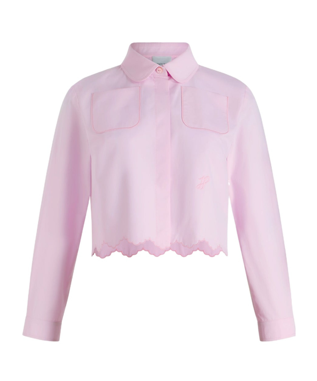 Patou Cropped Scalloped Shirt In Organic Cotton Poplin In Primrose Pink