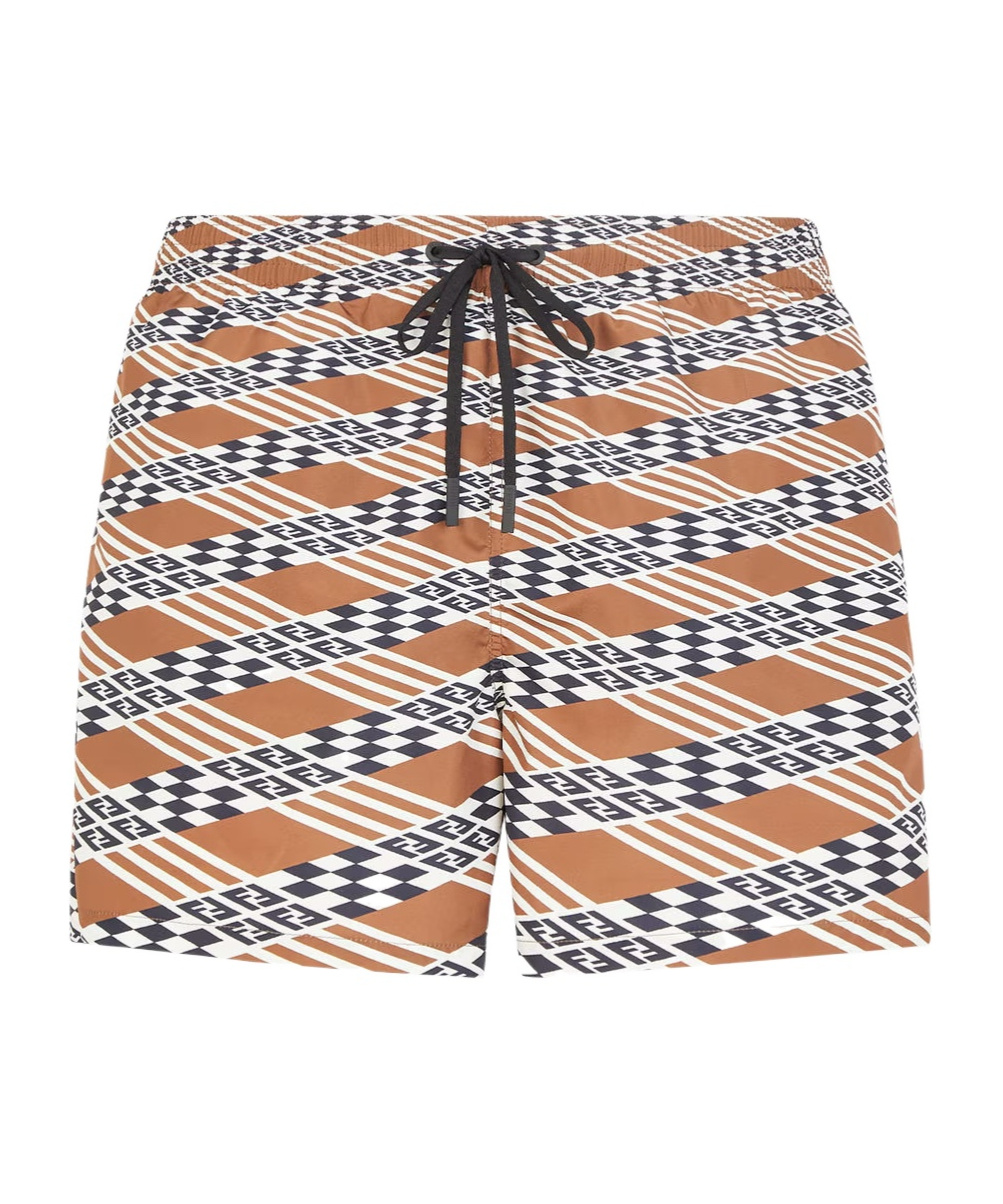 Fendi Geometric-print Swim Shorts In White
