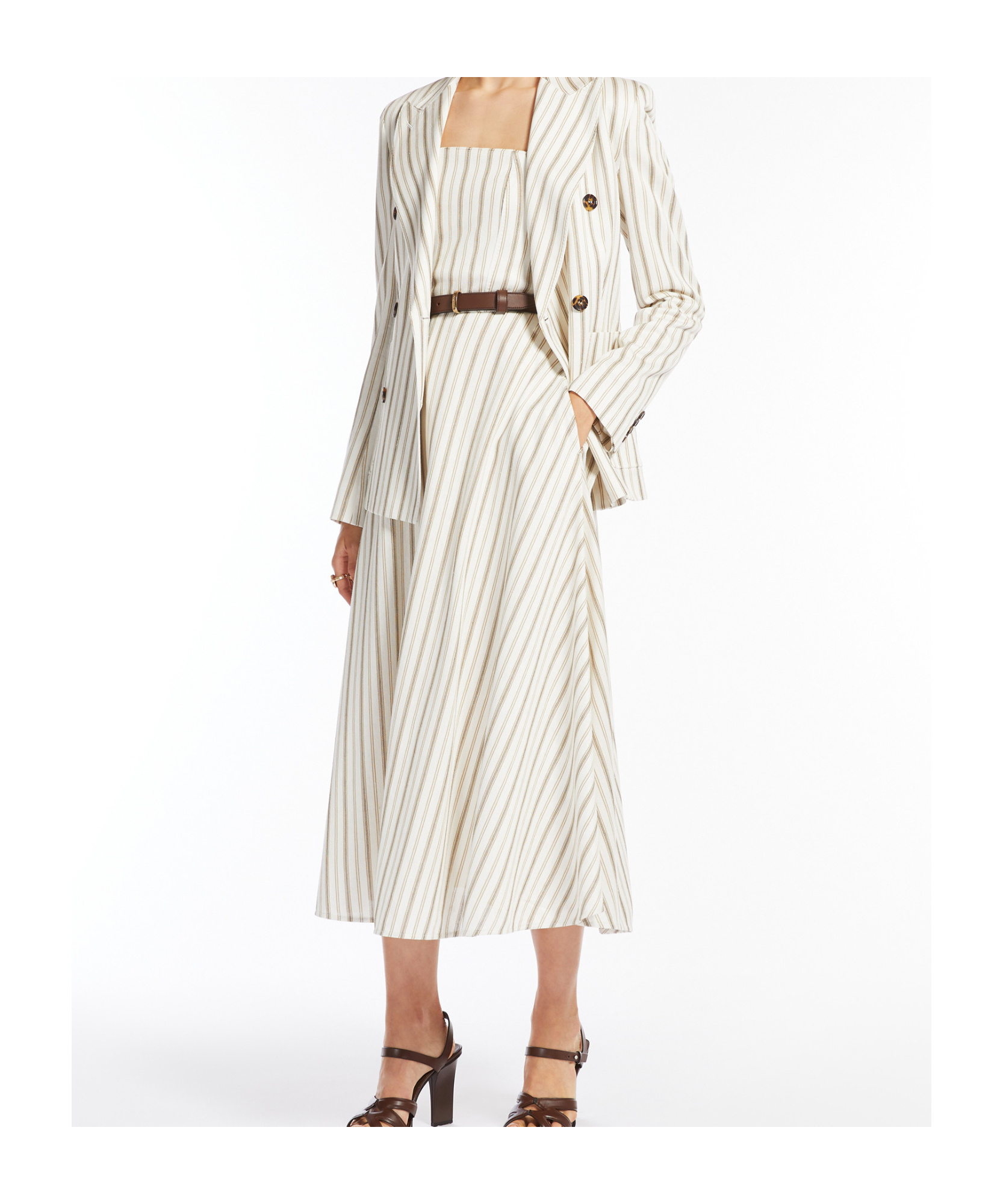 Max Mara Robe Bustier Rayée En Coton Et Lin In White