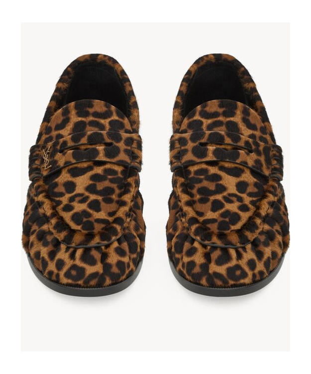 Saint Laurent Brown Loafers With Cassandre Logo And Leopard Motif In Fabric Woman In Black