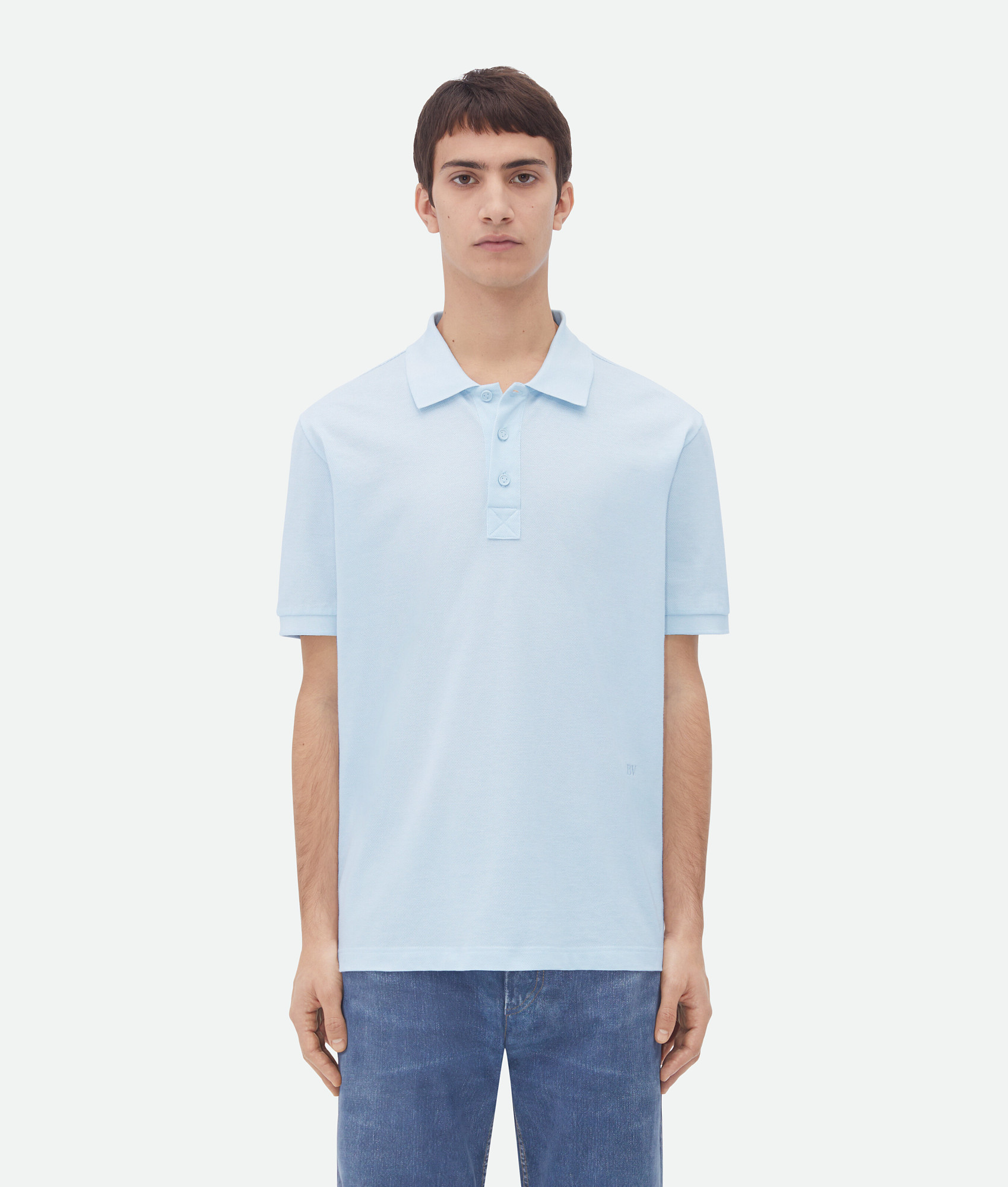 Bottega Veneta Logo-embroidered Cotton Polo Shirt In Blue