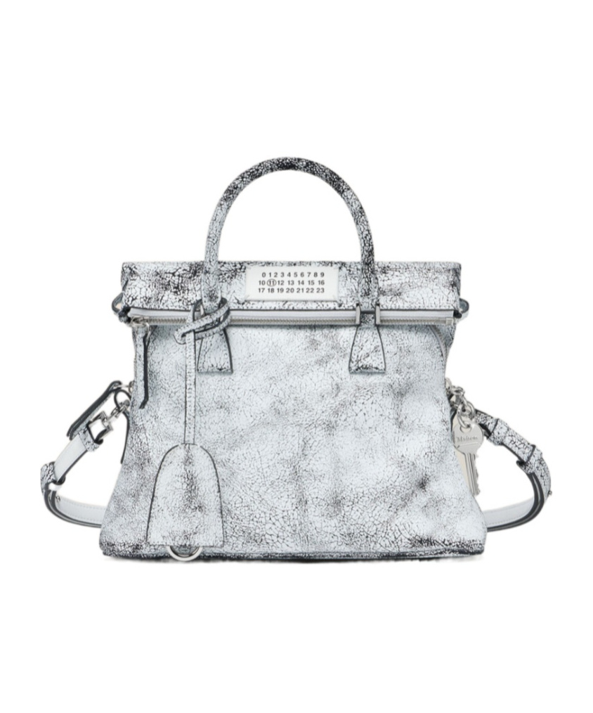 Maison Margiela Textured Leather Shoulder Bag With Top Handles In White