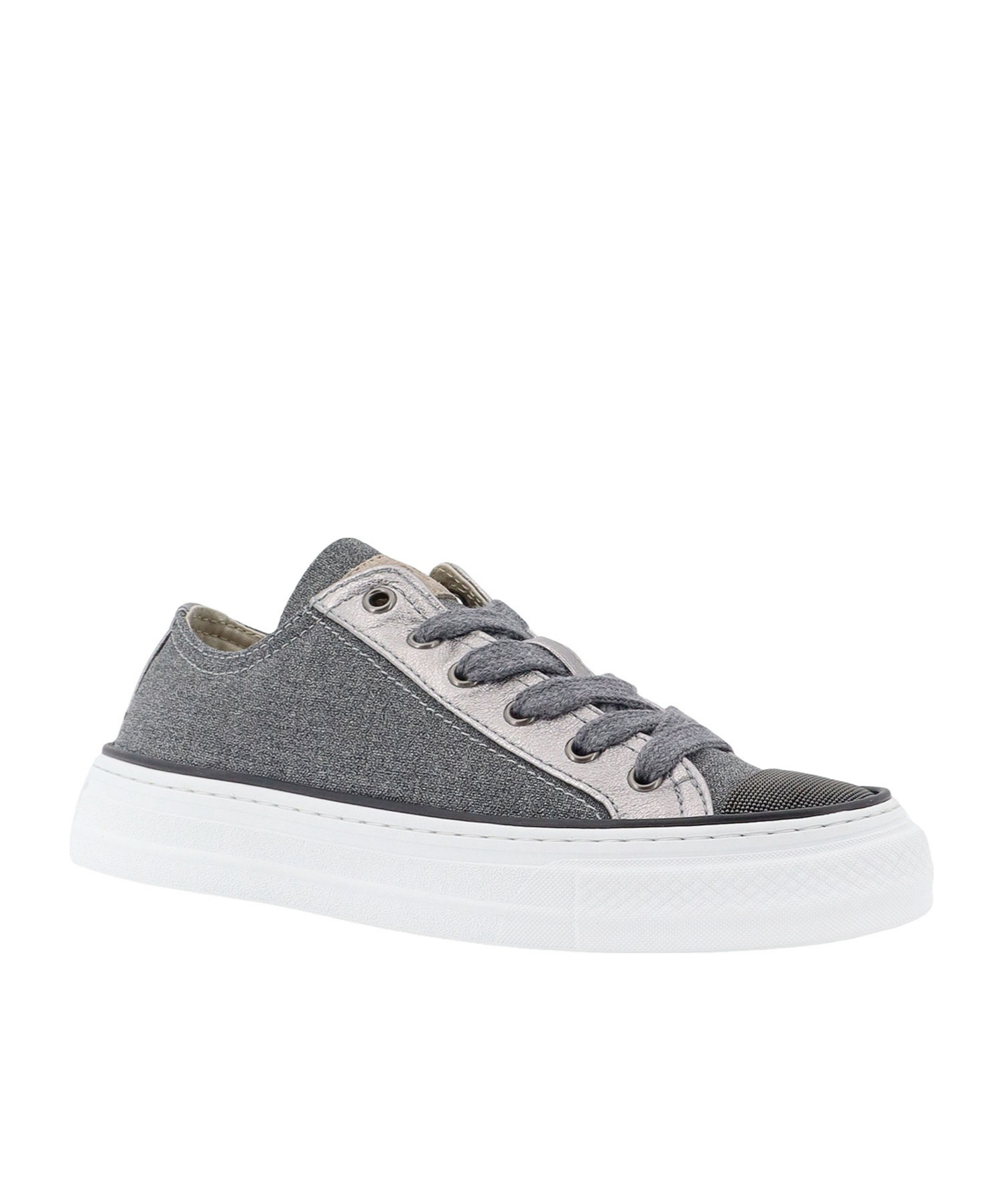 Brunello Cucinelli Virgin Wool And Metallic Leather Sneakers In White