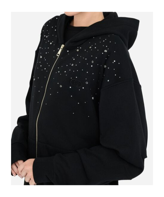 Liu •jo Crystal Embellished Hoodie In Black