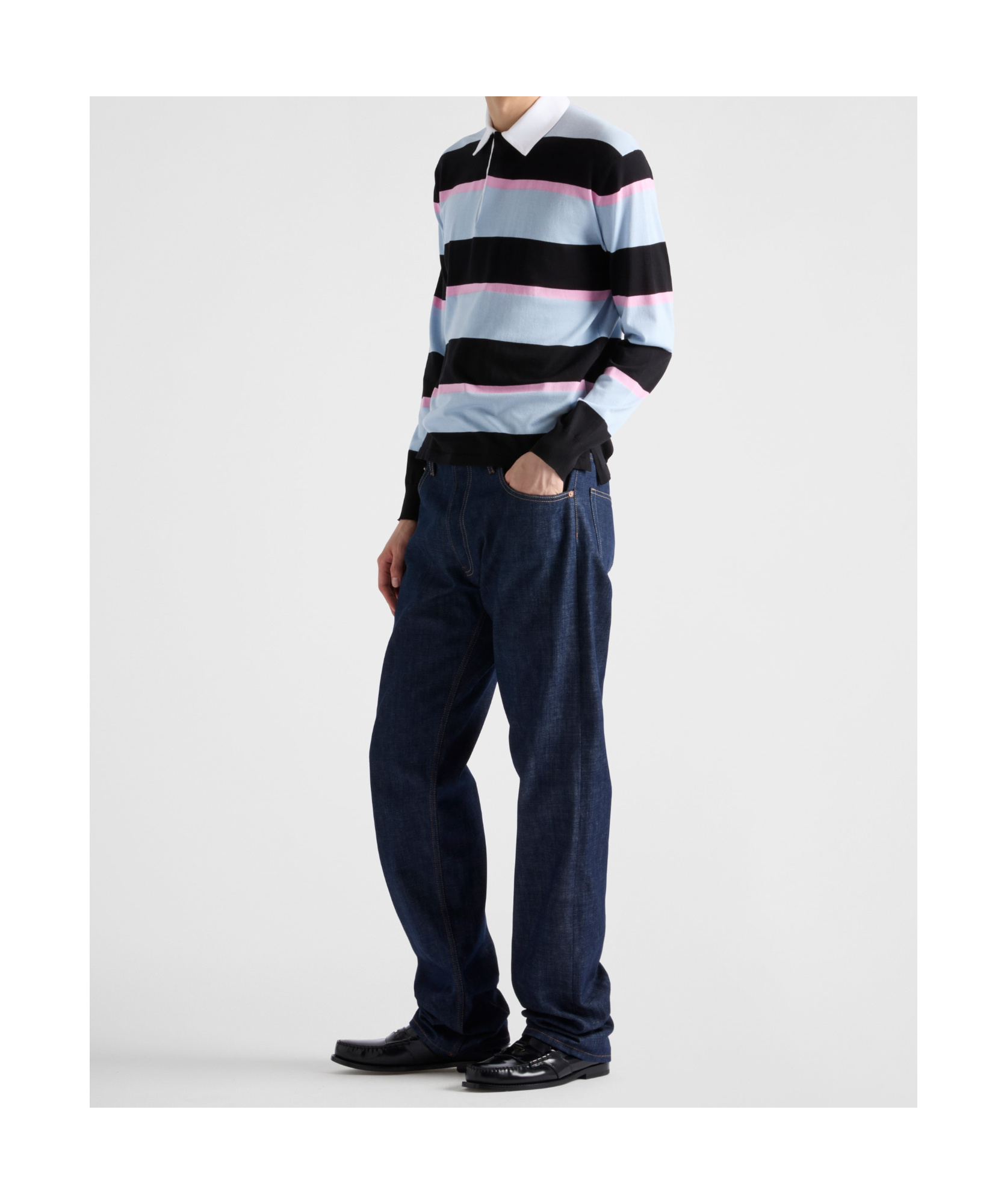 Prada Men's Striped Polo In Black