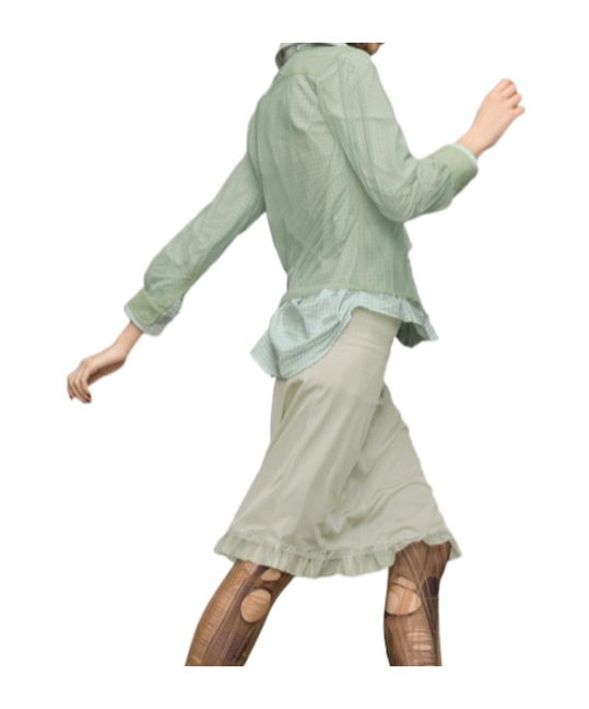 Maison Margiela Layered Shirt With Collar And Ruffles In Light Green And Light Green