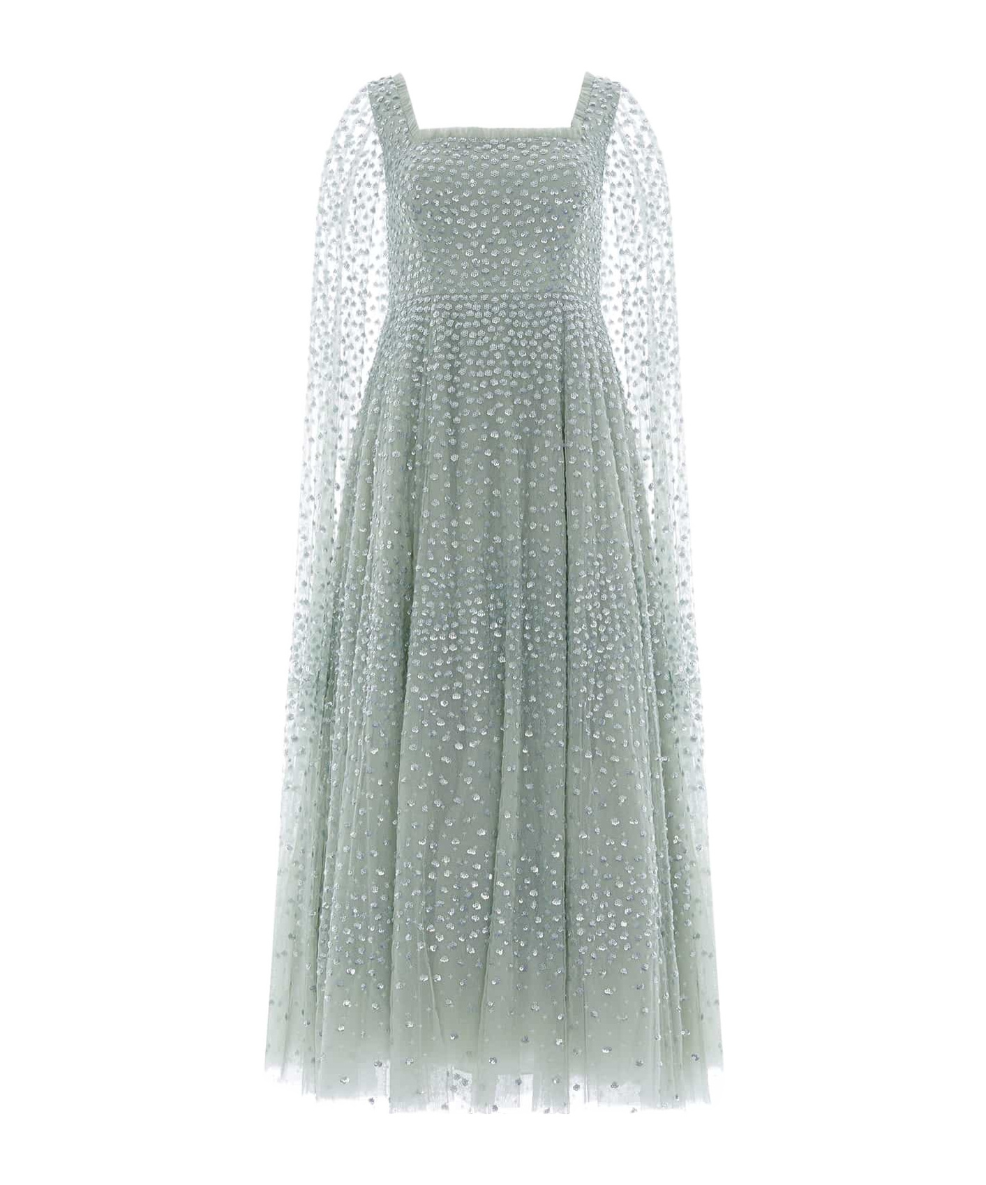 Needle & Thread Cape Sleeve Dress In Gray