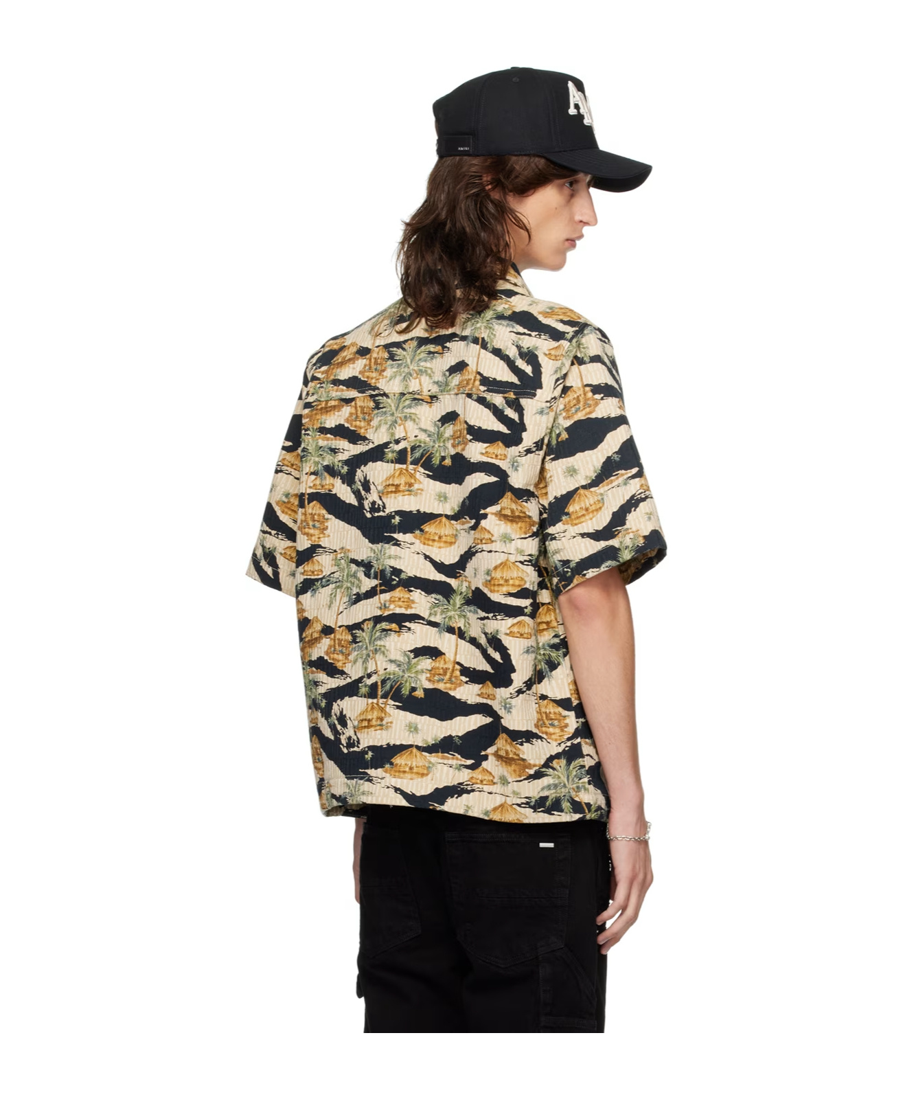 Amiri Multicolor Repeat Palm Denim Shirt In Multicolor