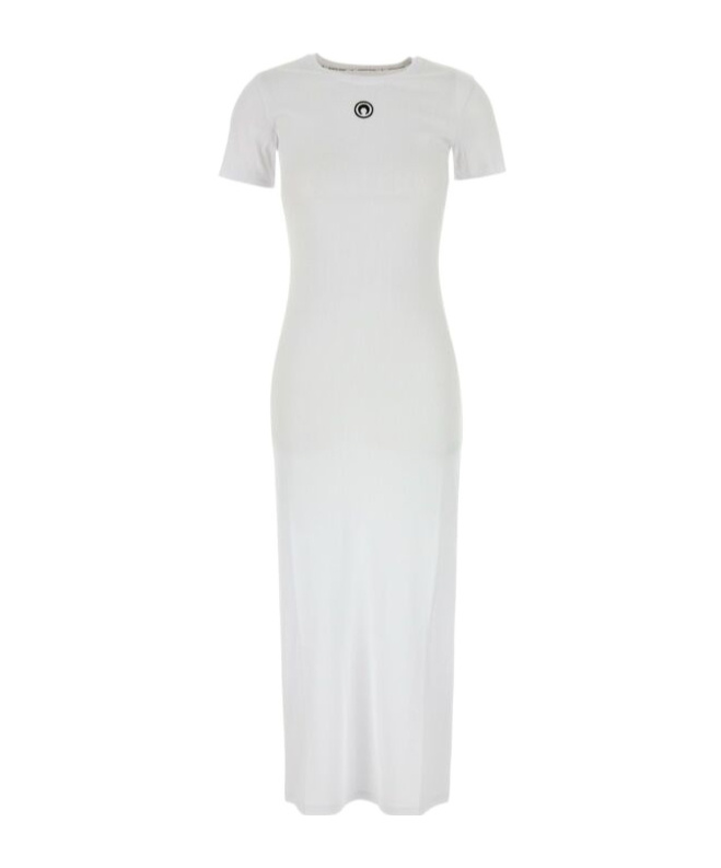 Marine Serre Ribbed Midi Dress Round Neckline In White