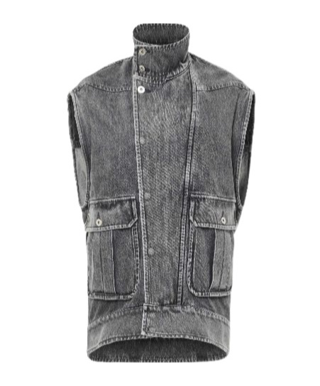 Jw Anderson Oversized Sleeveless High Neck Denim Vest In Grey