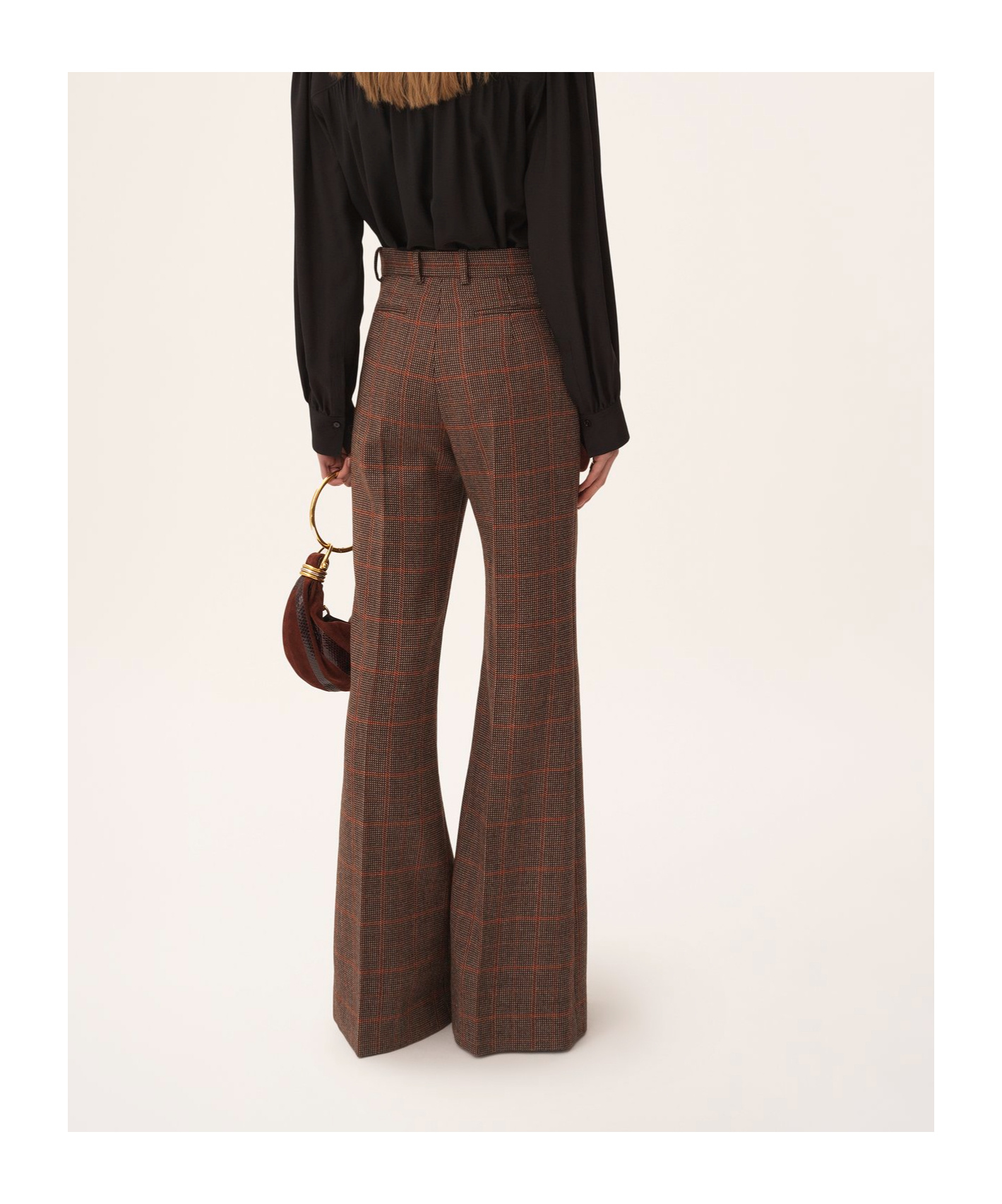 Chloé Wool Check High-rise Flared Pants In Brown