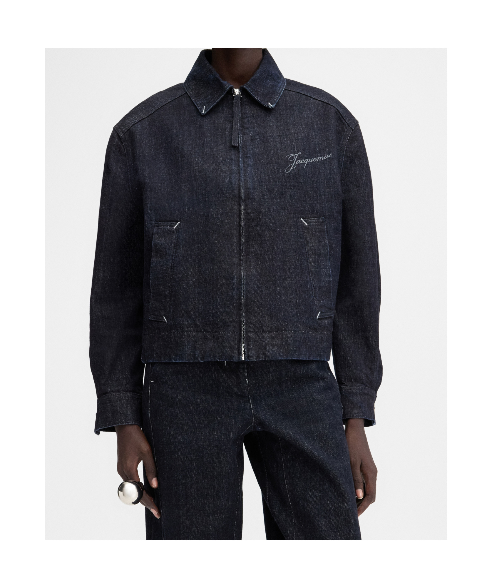Jacquemus Navy La Croisière 'the Canevas De-nîmes' Denim Jacket In Black