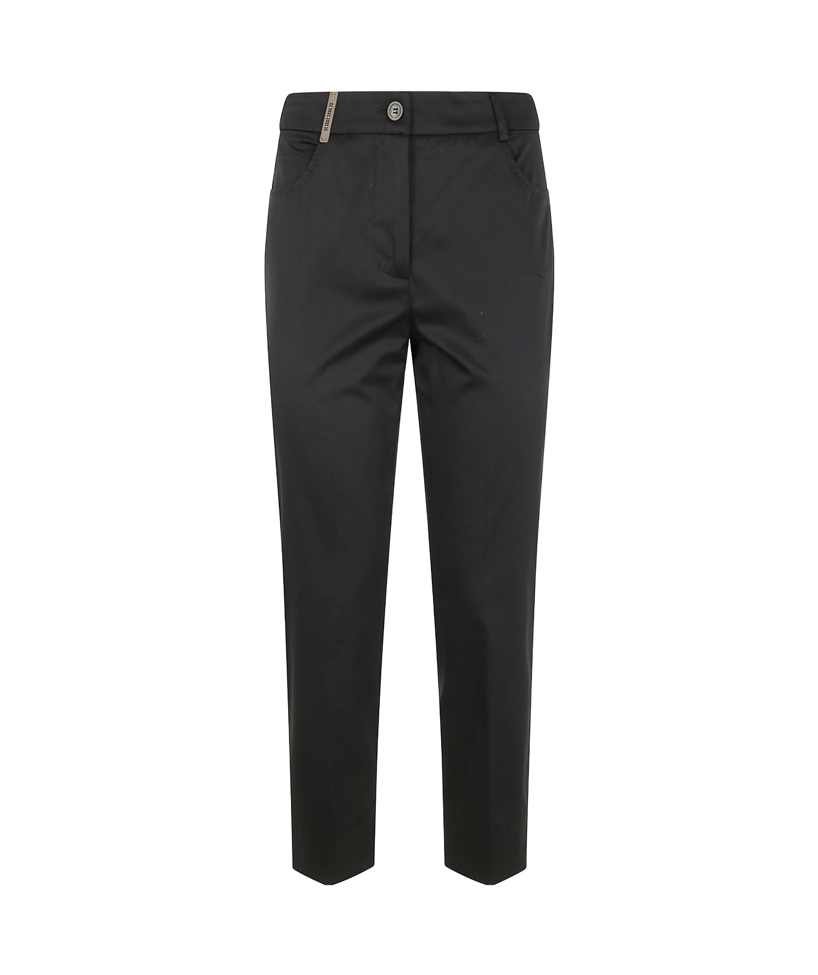 Peserico Light Cotton Satin Stretch Trousers In Black