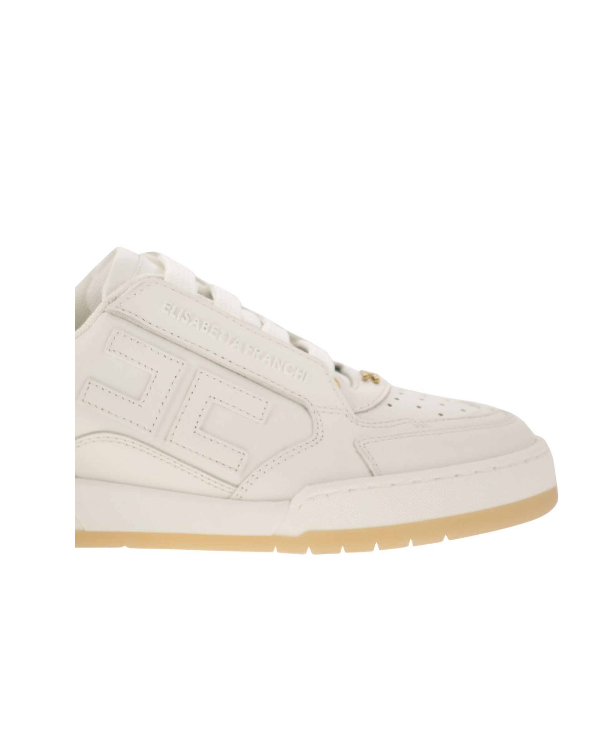 Elisabetta Franchi Ivory Leather Sneaker In White