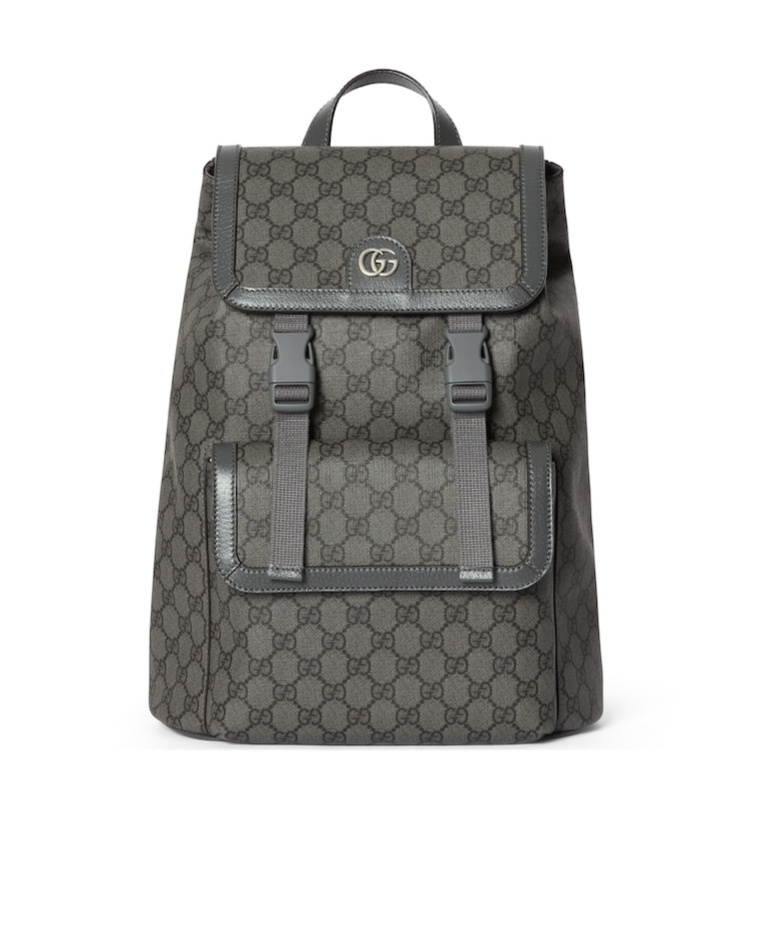 Gucci Logo Plaque Monogrammed Backpack In Black