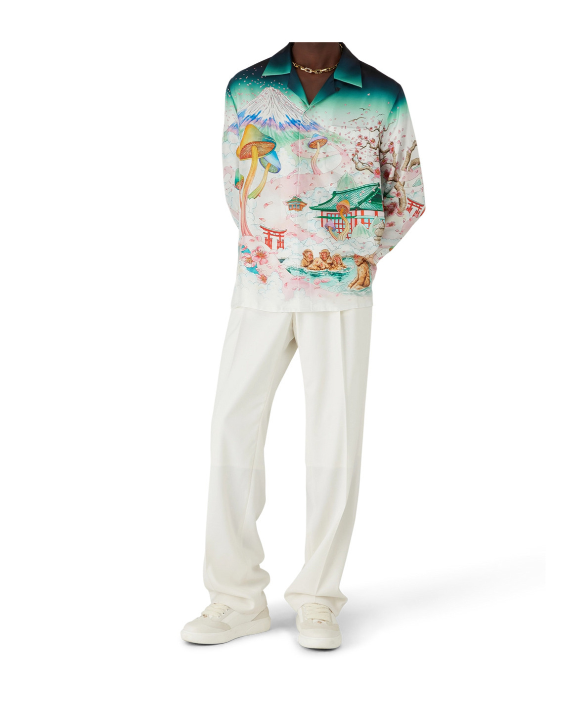 Casablanca Mens Galactic Connection Cuban-collar Graphic-pattern Silk Shirt In White