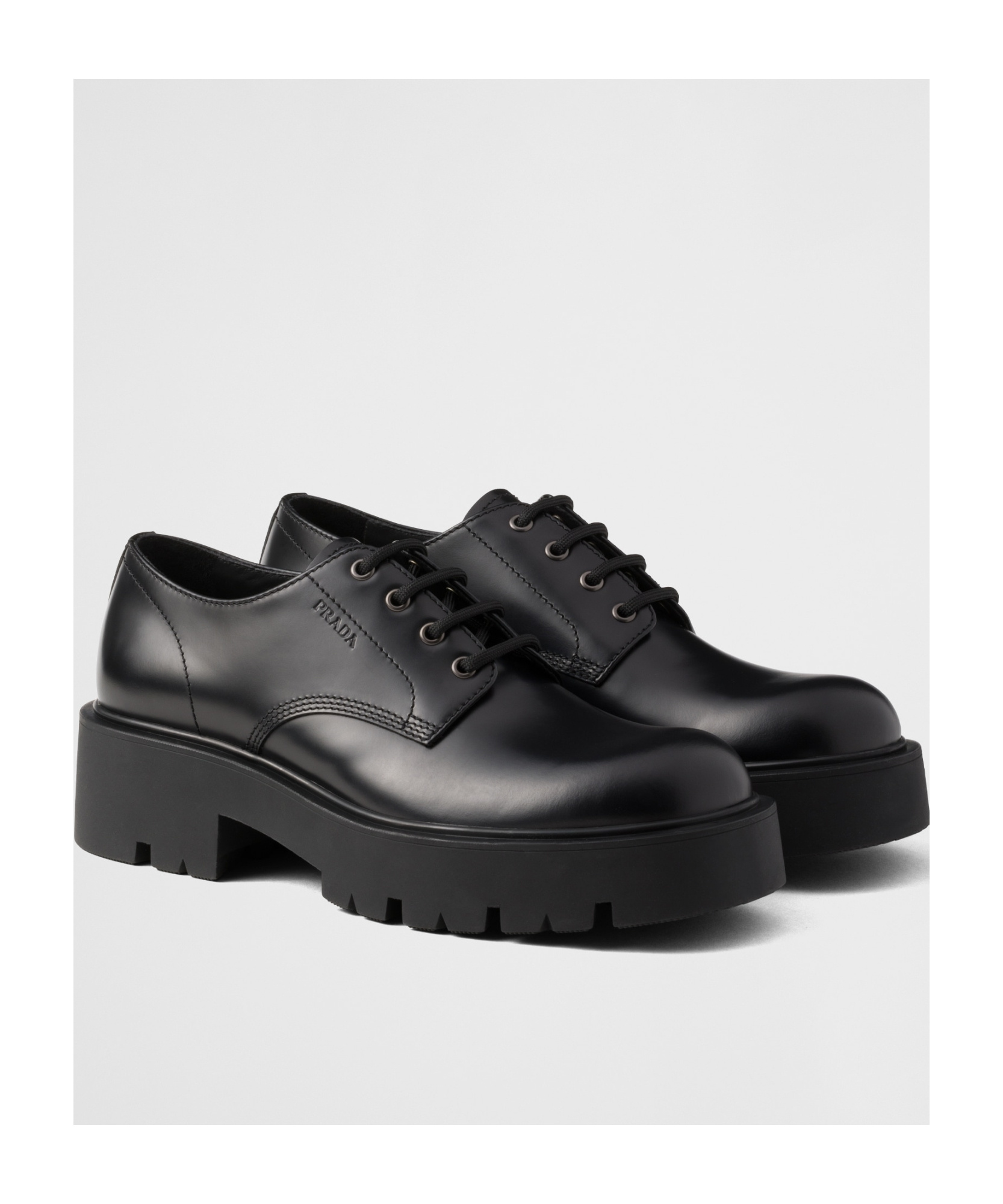 Prada Chunky Sole Leather Derby Shoes In Black