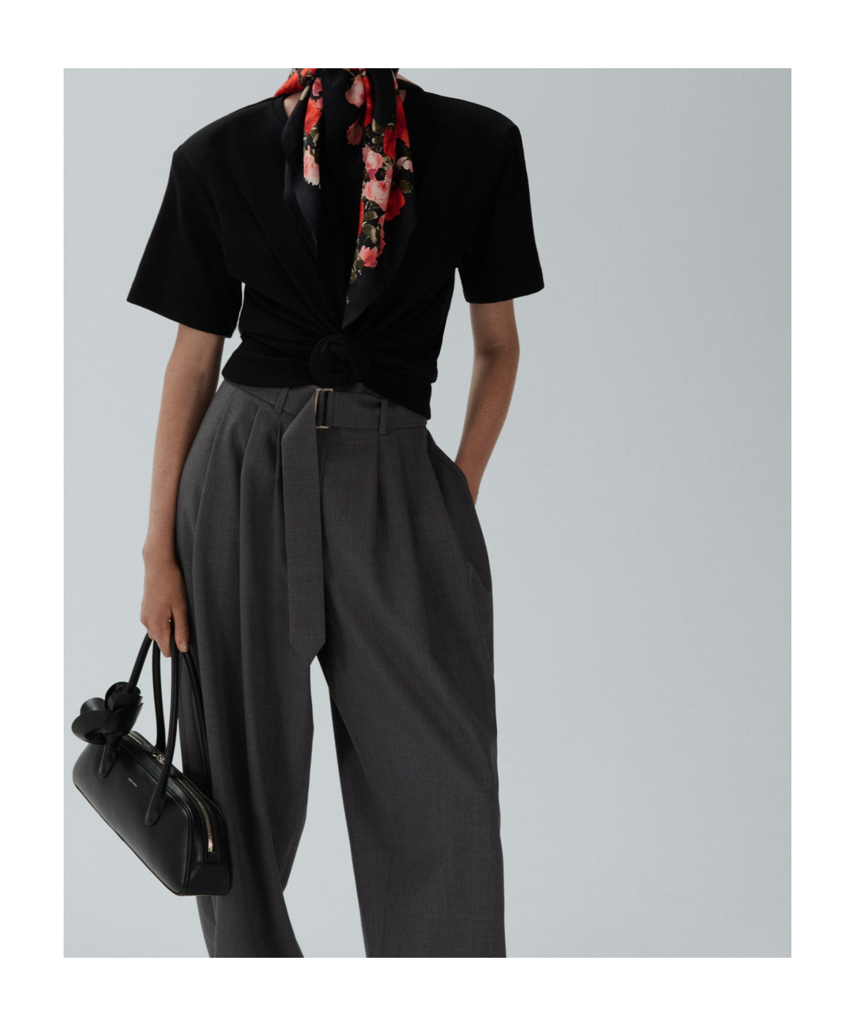 Magda Butrym Twist-front Ribbed Cotton-blend Jersey T-shirt In Black