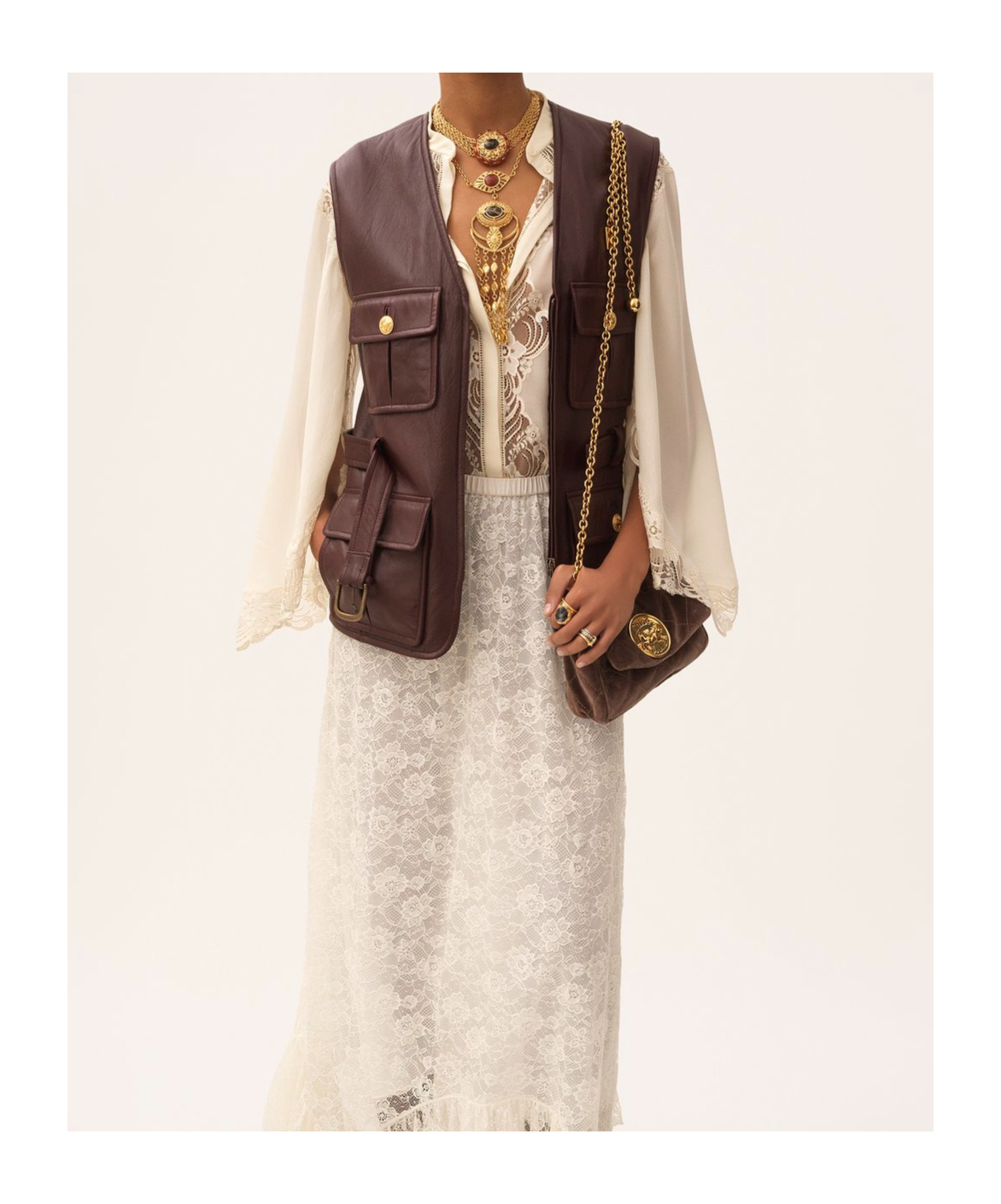 Chloé Leather Belted Waist Sleeveless Jacket In Burgundy