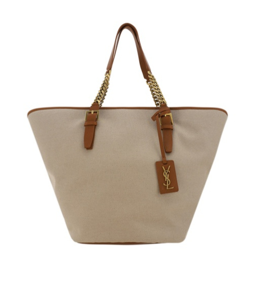 Saint Laurent Cassandre-tag Canvas Tote Bag In Nude