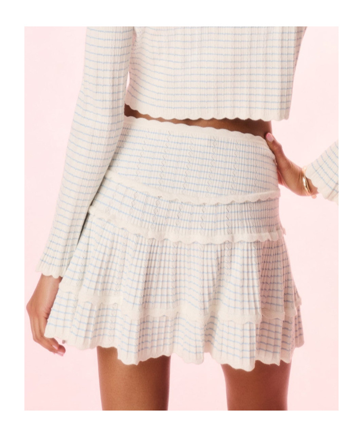 Loveshackfancy Colella Stripe Pointelle Tiered Miniskirt In White